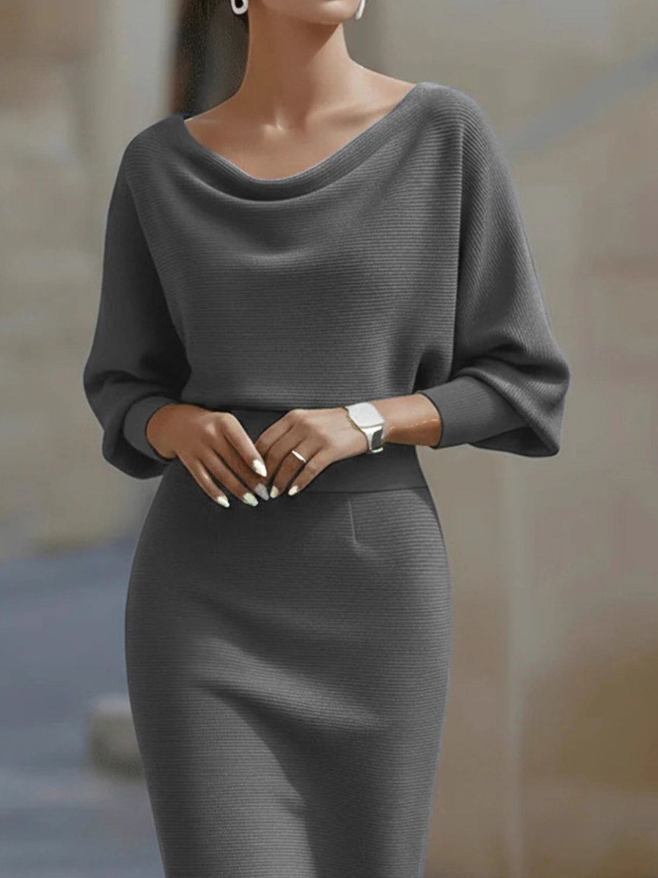 Cowl Neck Knit Bodycon Dress