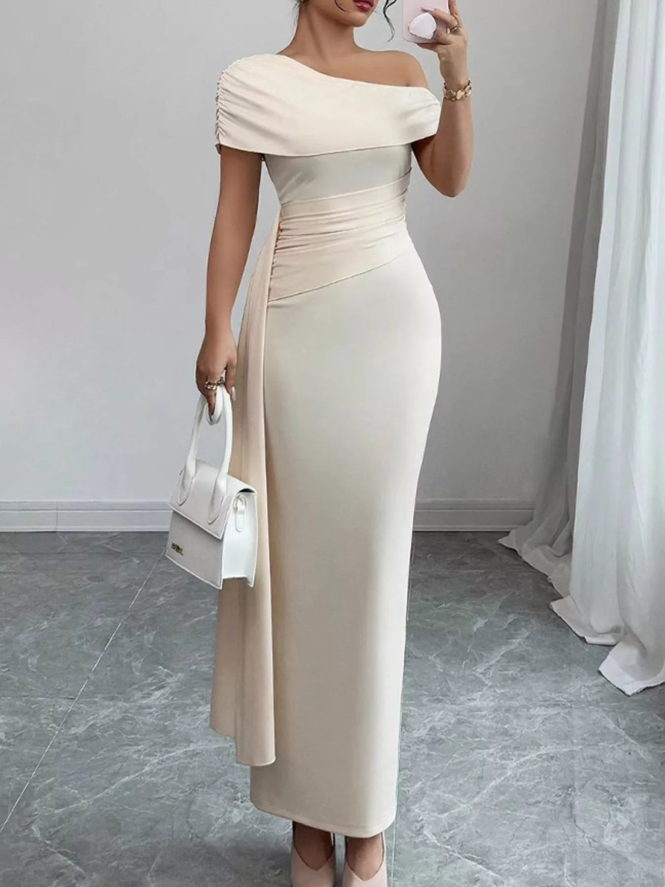 One-Shoulder Ruched Maxi Dress
