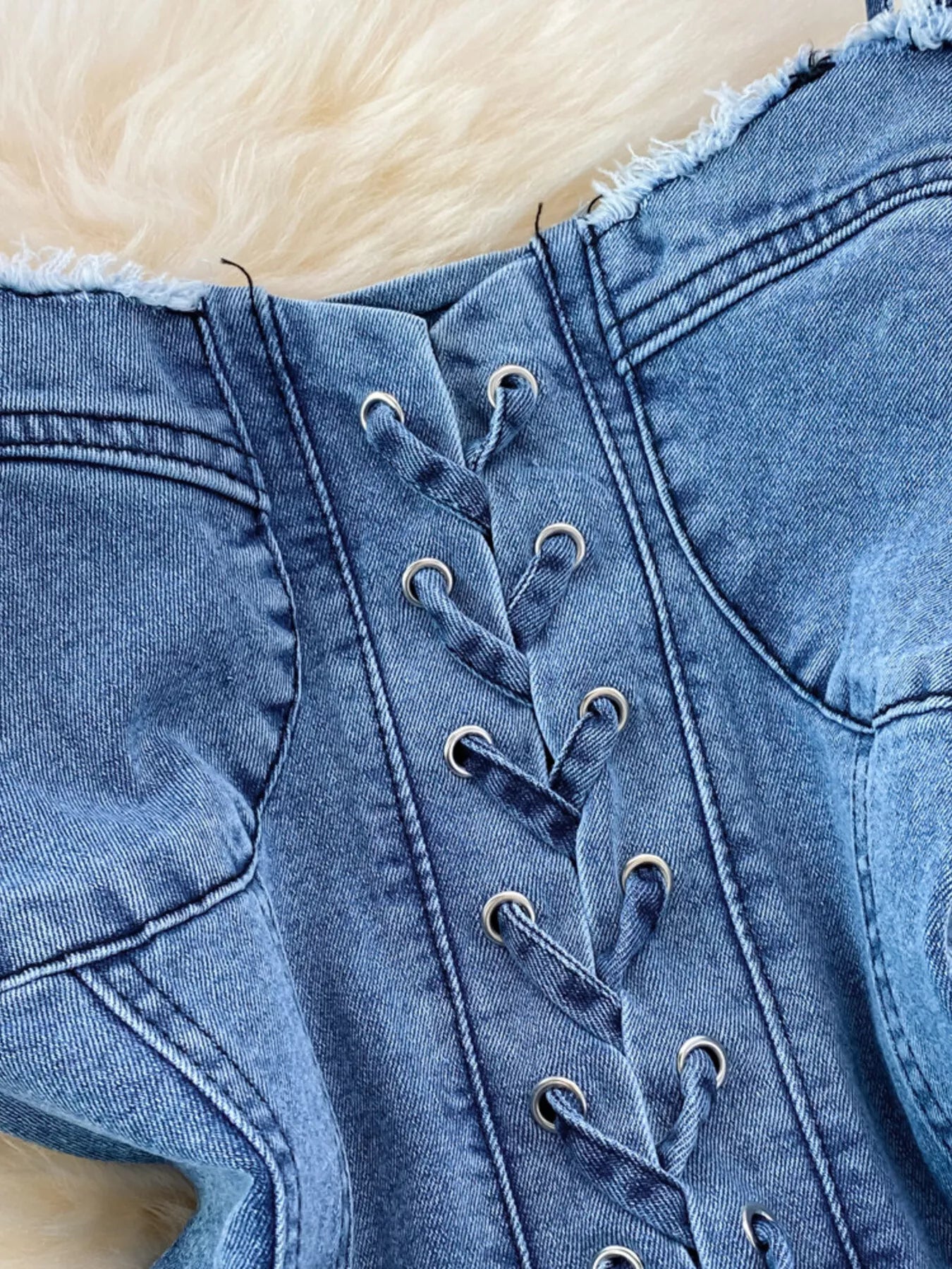 Lace-Up Denim A-Line Mini Dress