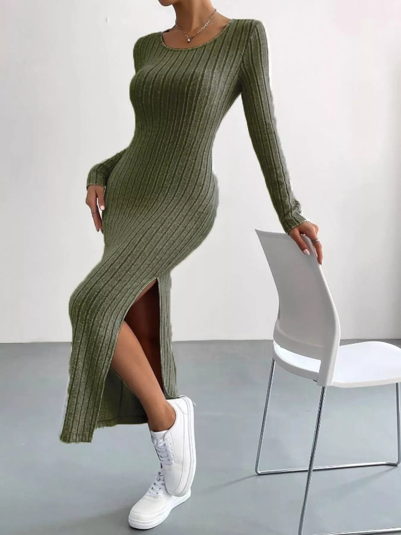 Full Size Ribbed Knit Bodycon Midi Dress Plus Size