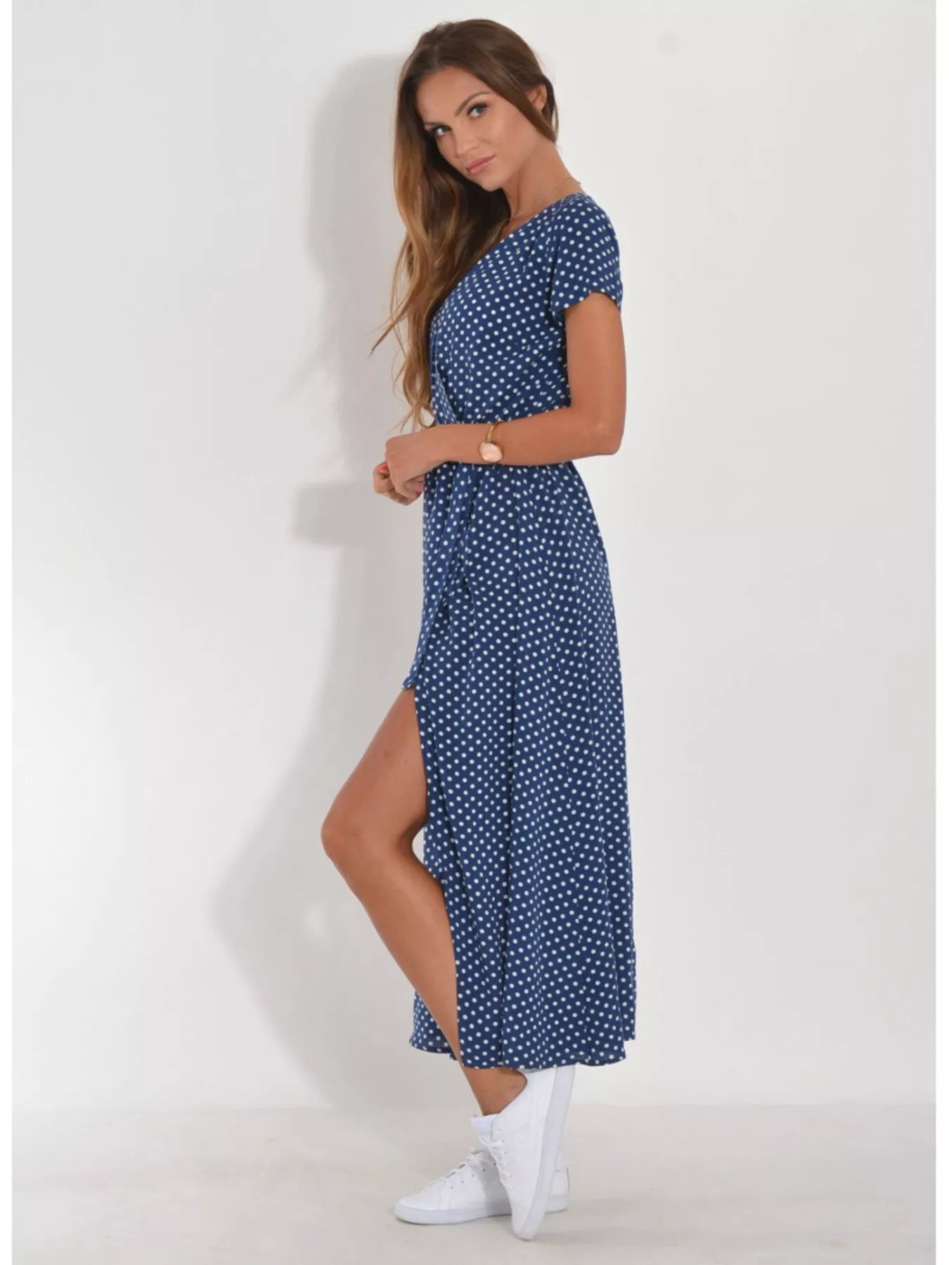 Surplice Short Sleeve Midi Dress