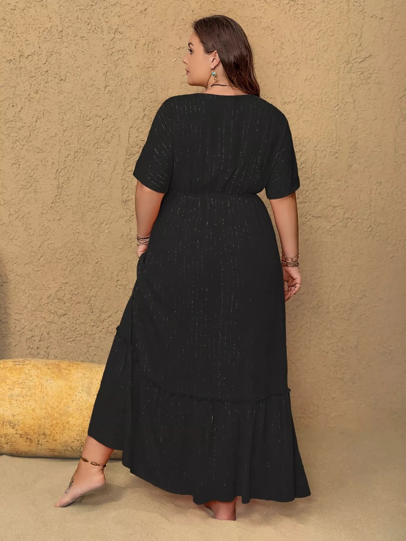 Plus Size Embroidered V-Neck Maxi Dress