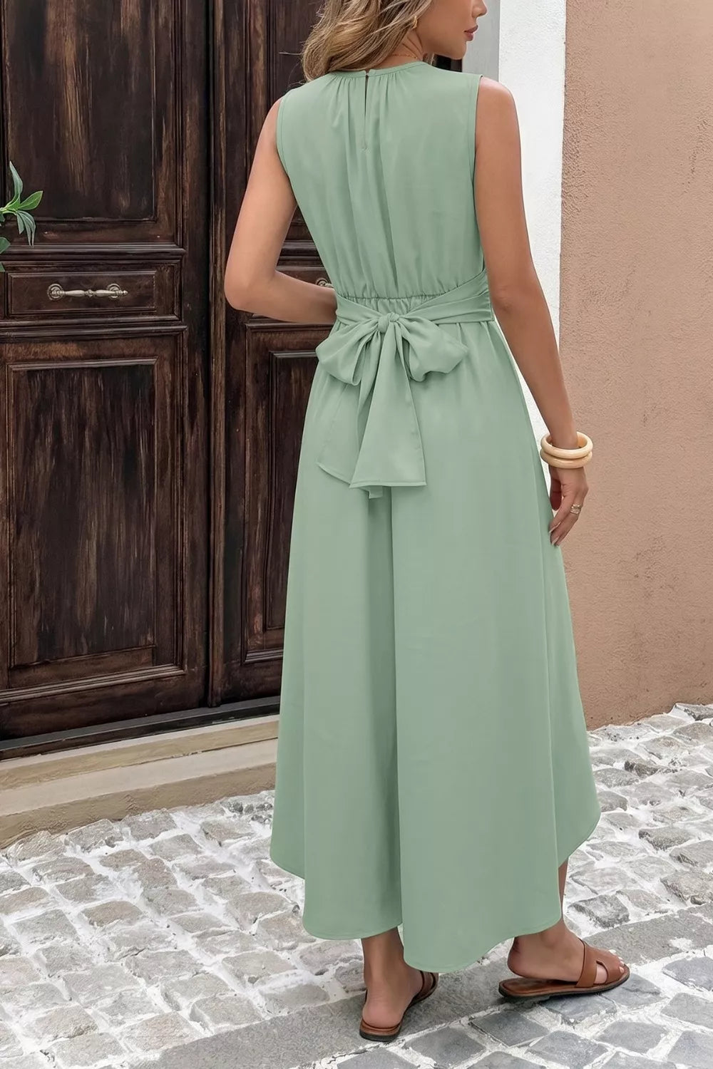 Sleeveless High-Low Hem A-Line Dress