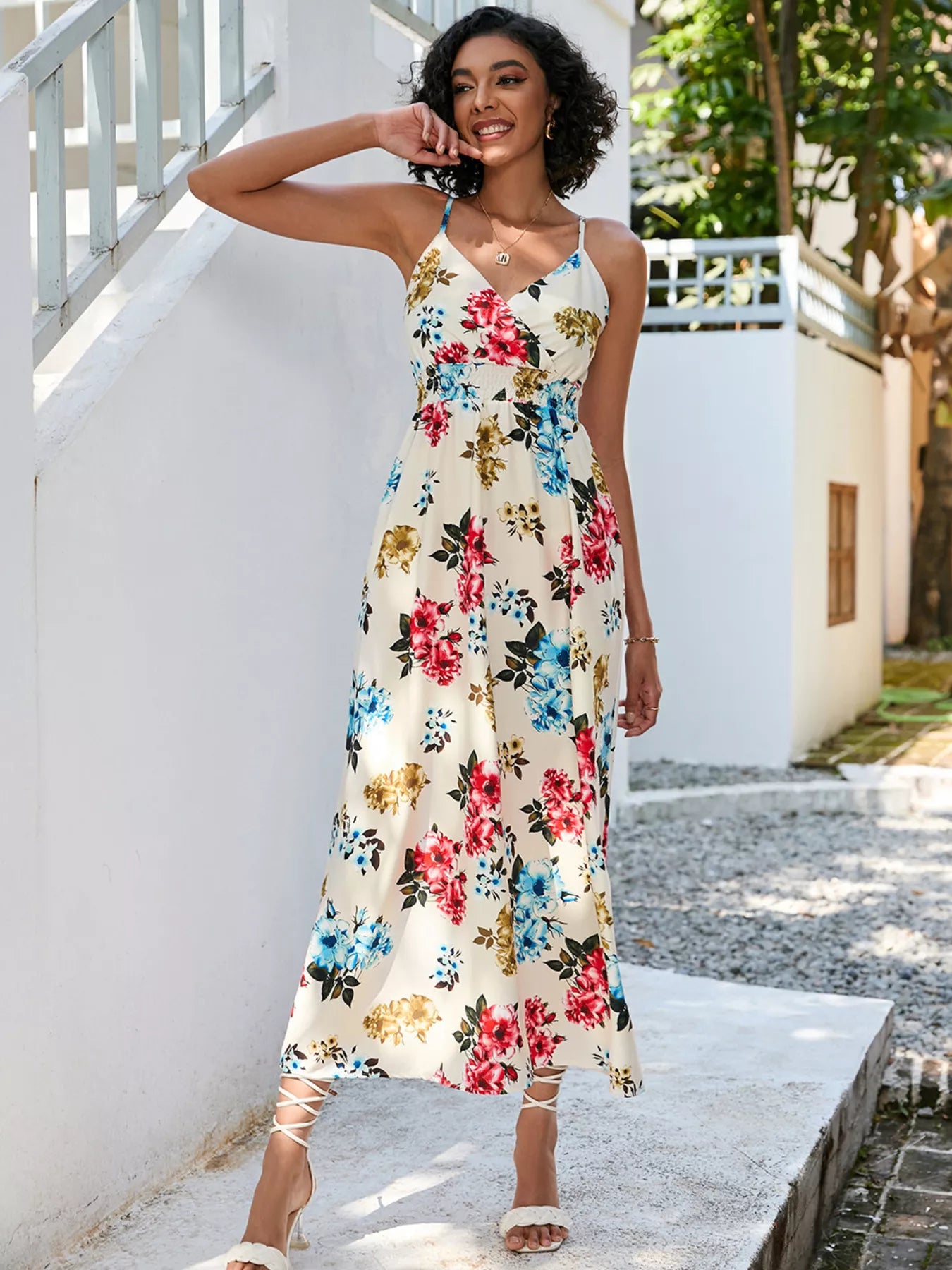 Floral Print Spaghetti Strap Midi Dress
