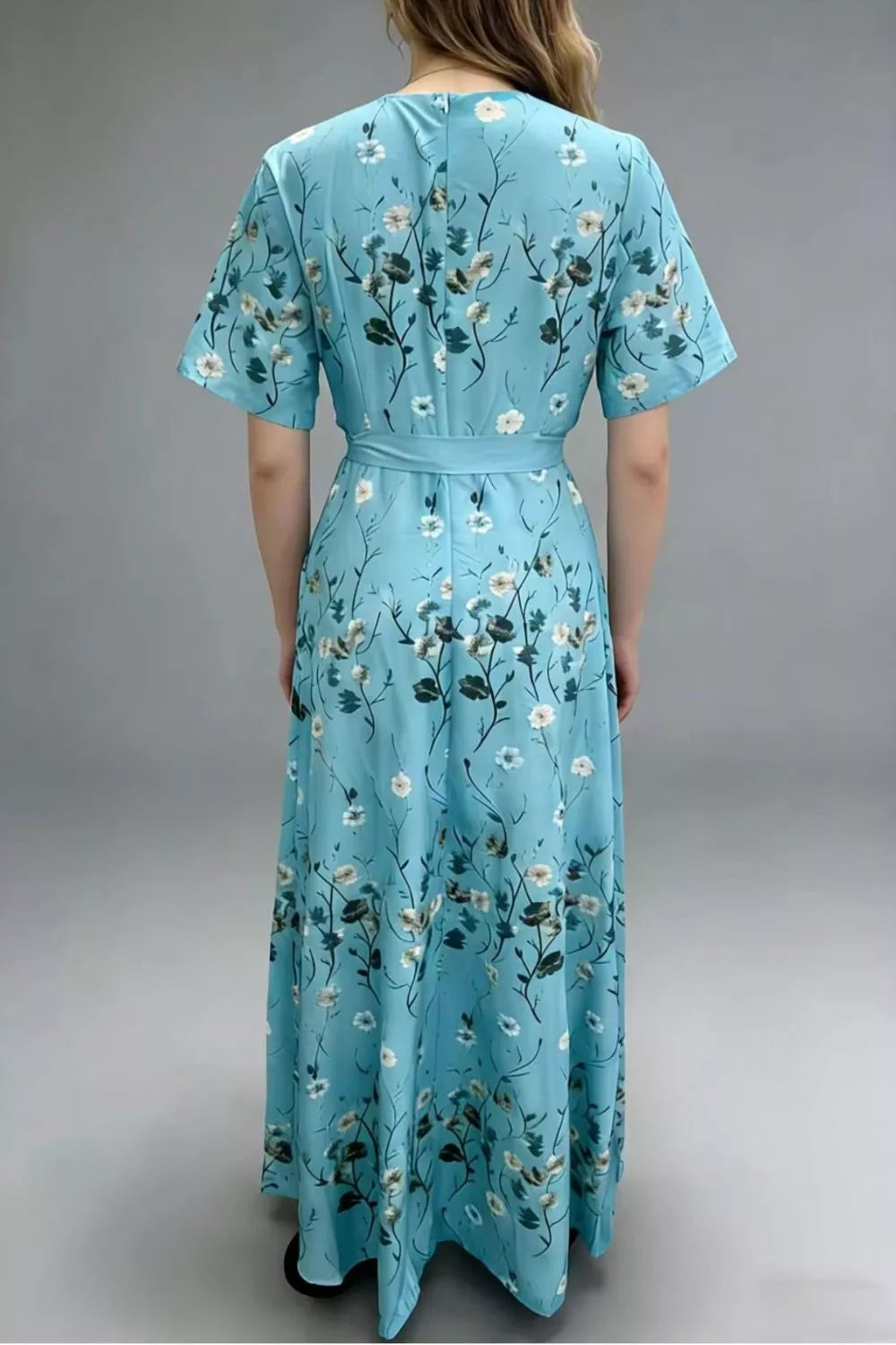 Floral Surplice Short Sleeve Dress