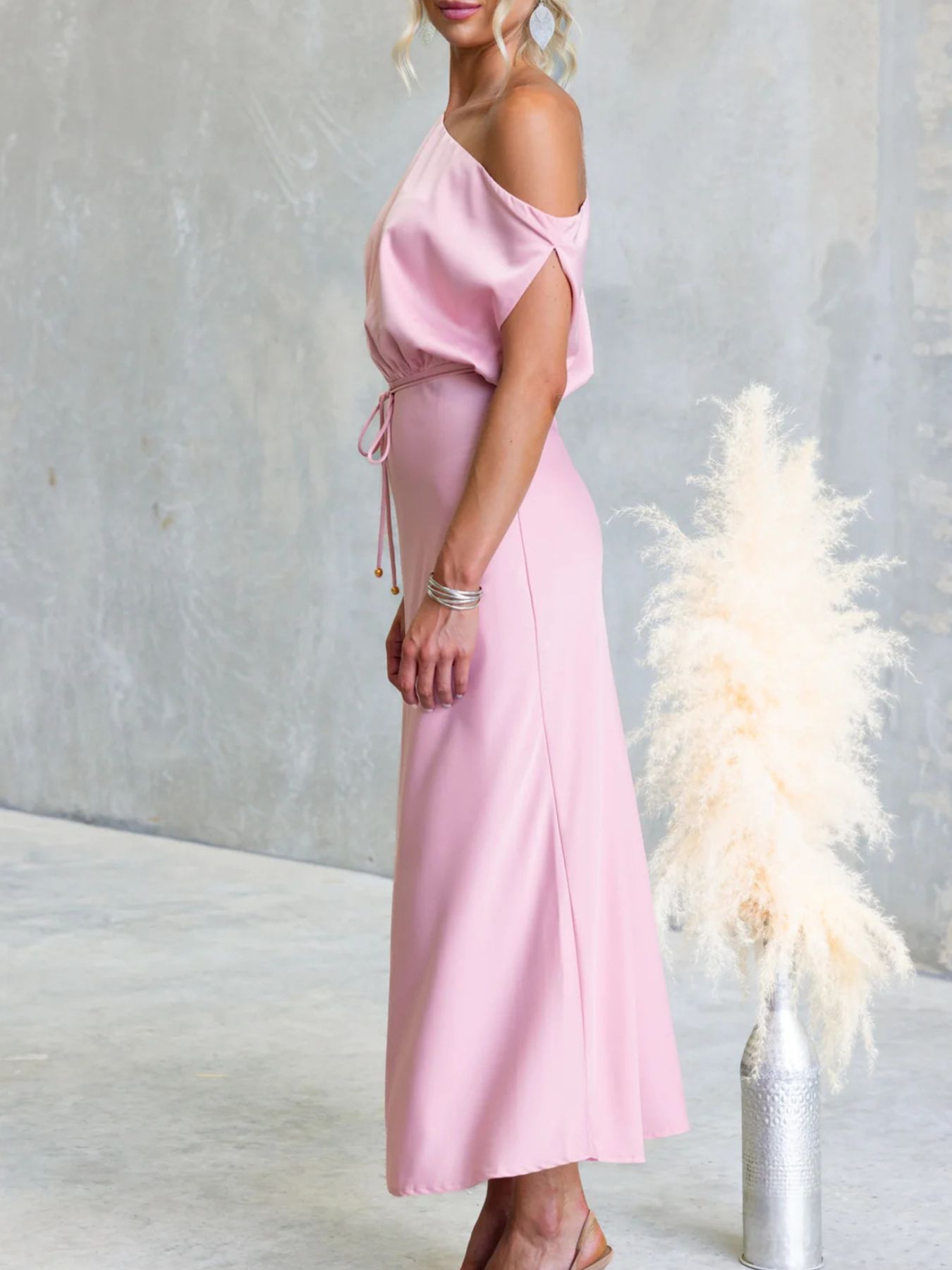 One-Shoulder Tied Midi Dress