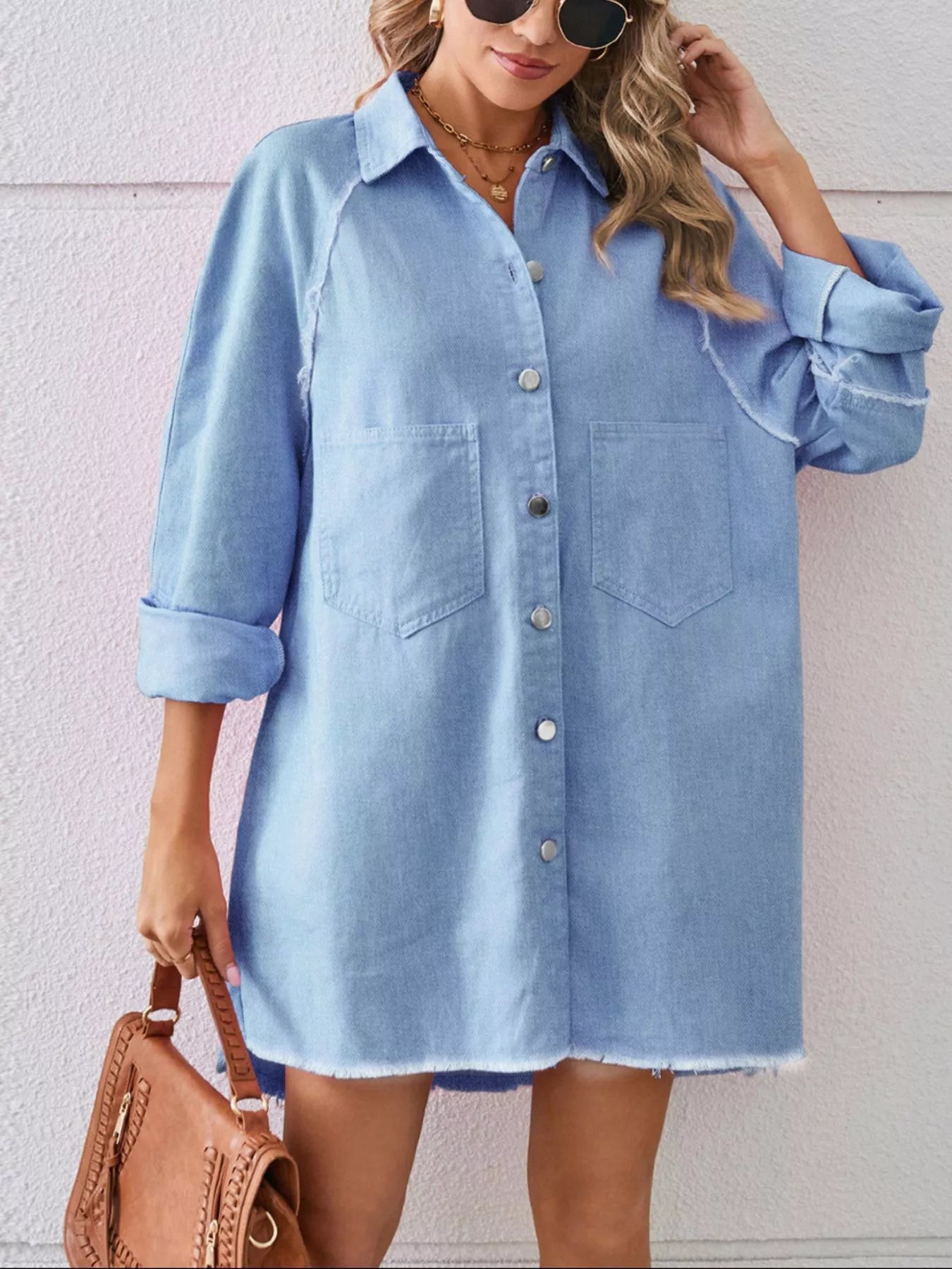 Button-Down Raw Hem Denim Dress