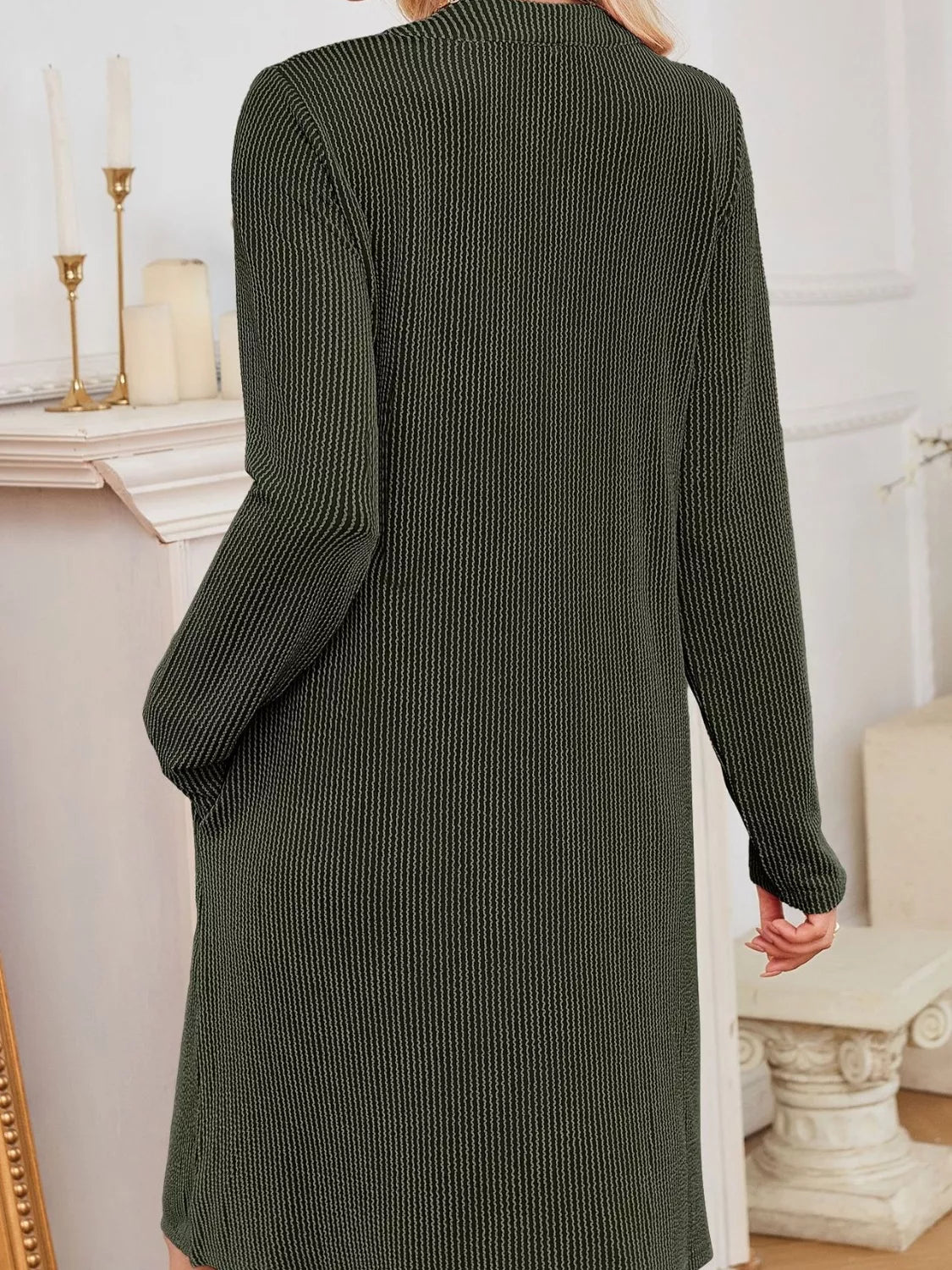 Casual Ribbed Knit Long Sleeve Dress