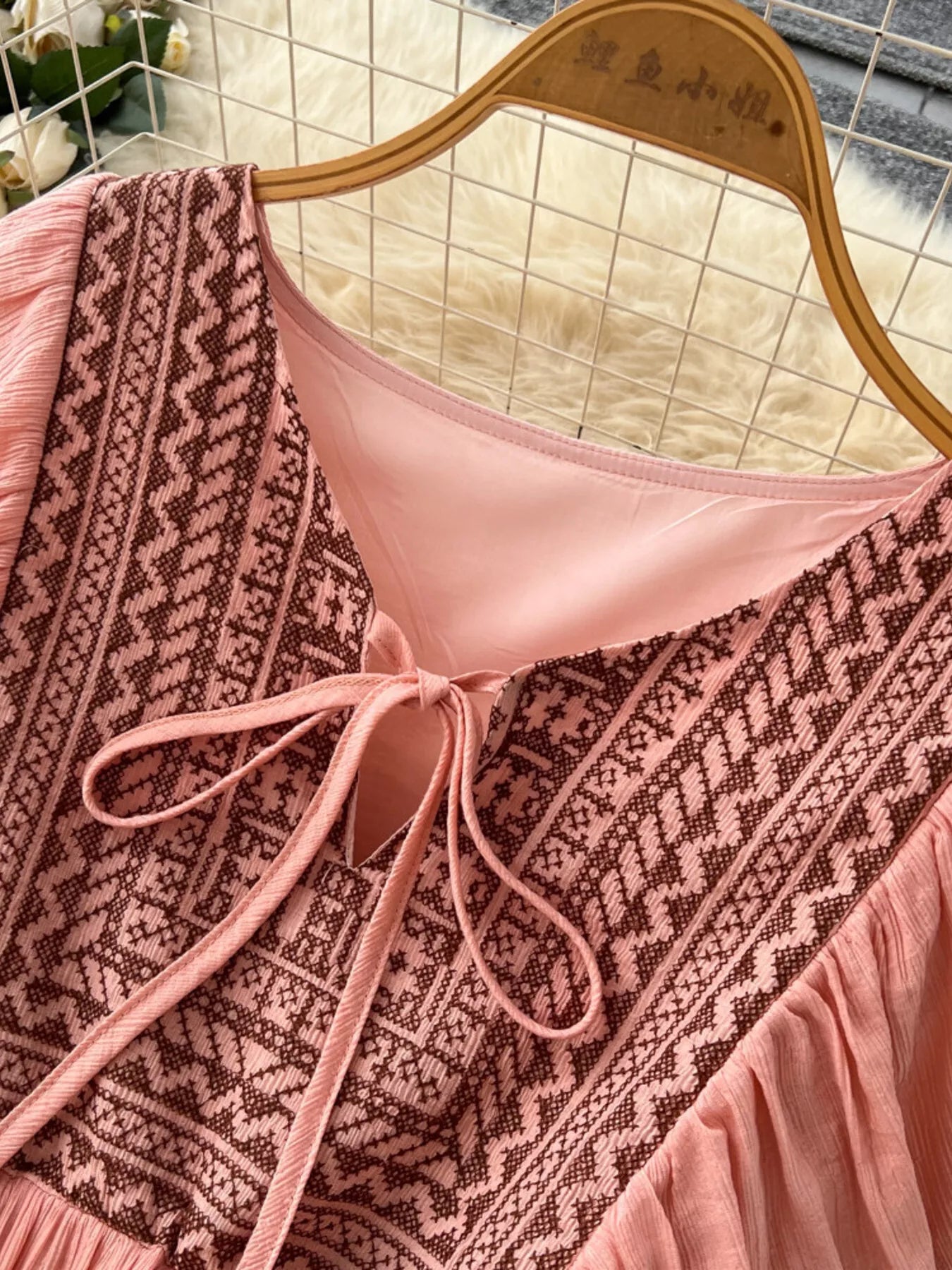 Tie Neck Short Sleeve Dress