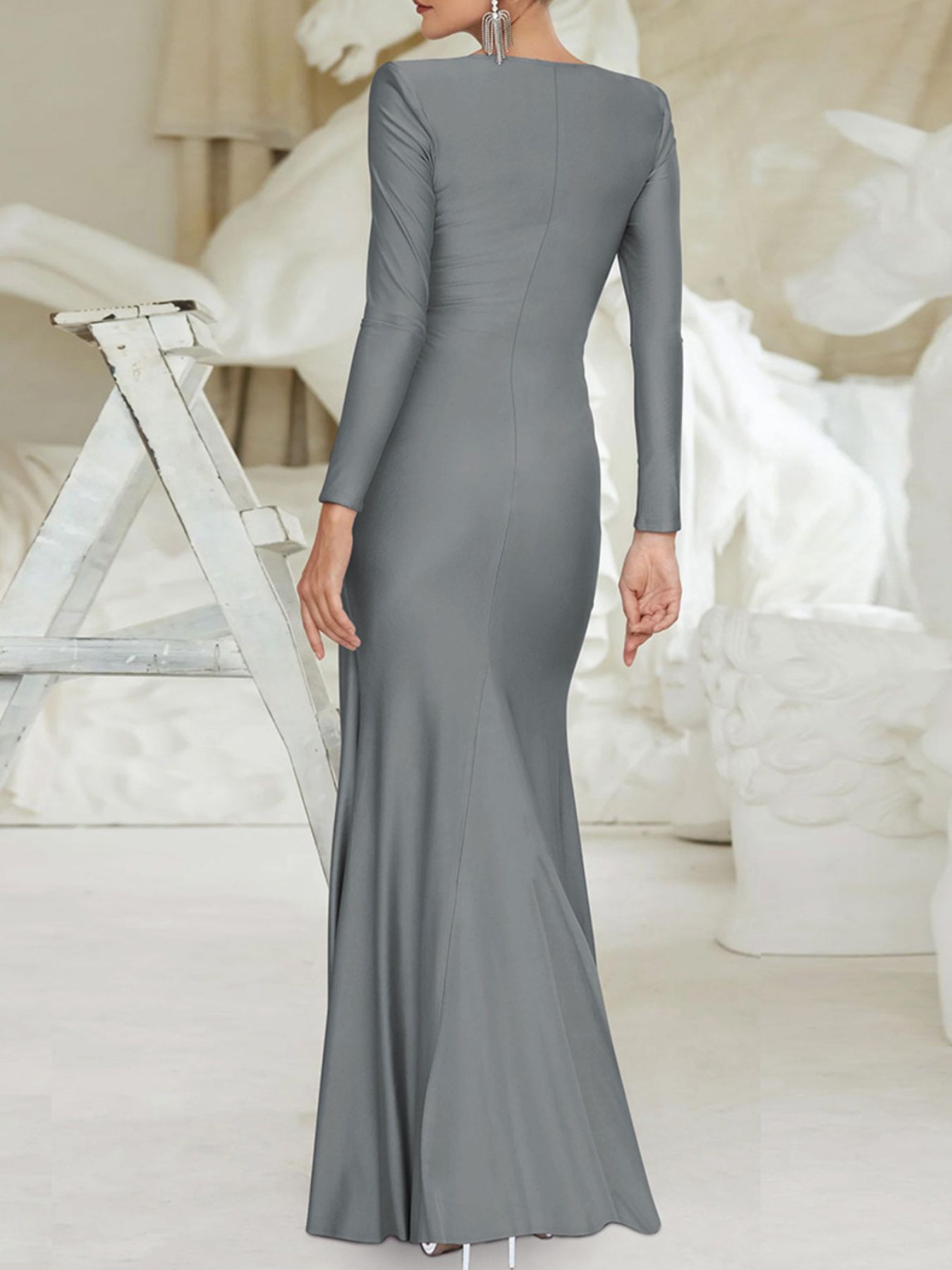 Ruched Knot Front Long Sleeve Maxi Dress