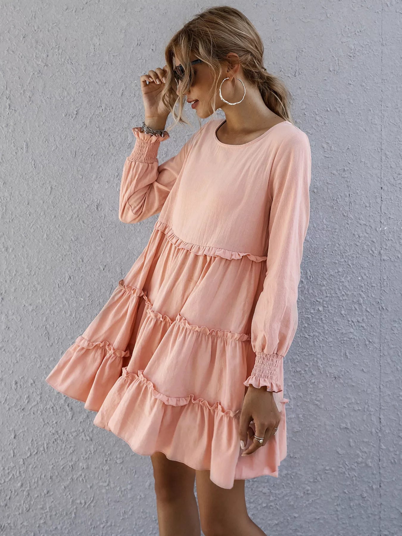 Ruffle Tiered Long Sleeve Mini Dress