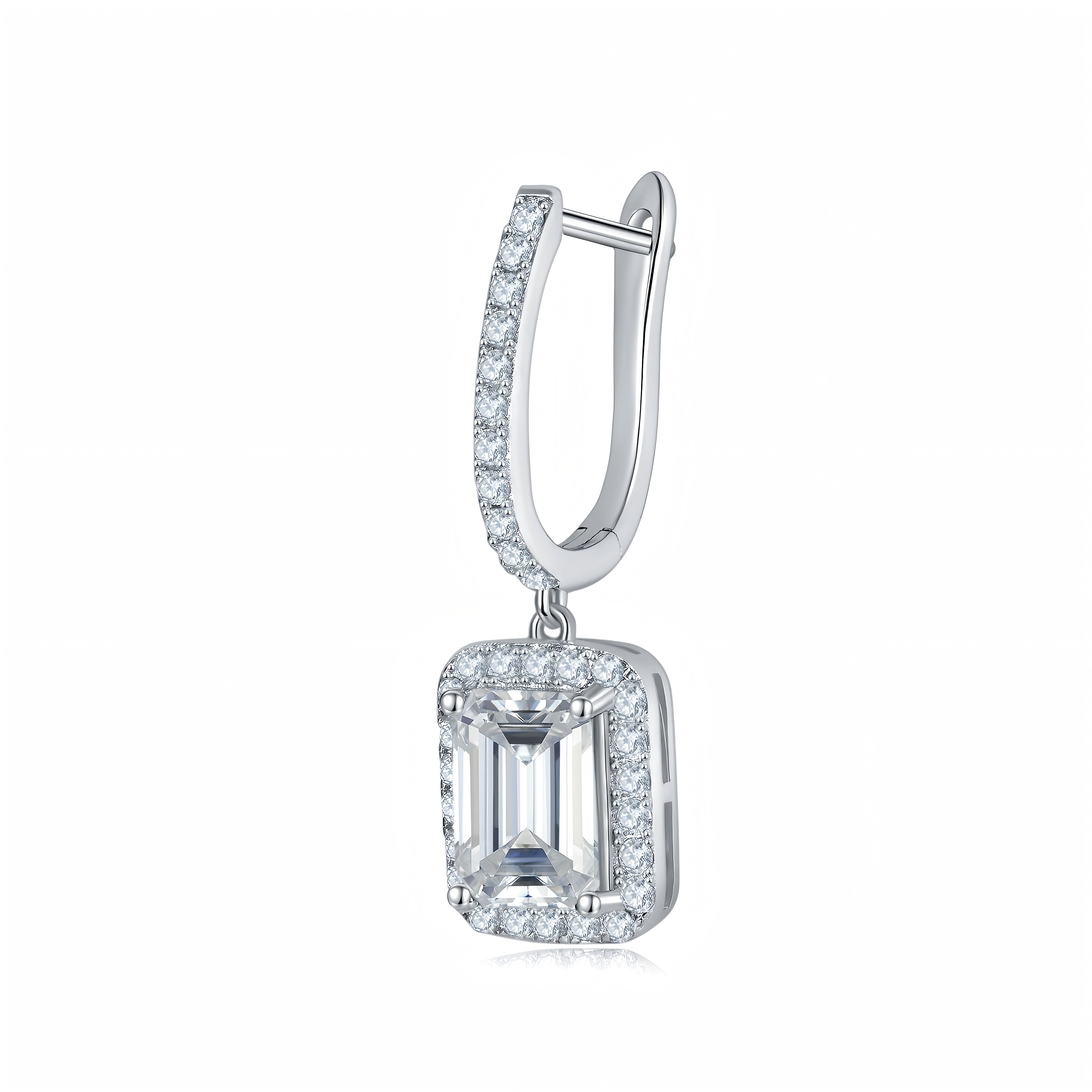 S925 Sterling Silver 6x8mm Emerald Cut Moissanite Halo Hoop Earrings Platinum Plated Drop Earrings With GRA Certificate Luxury Jewelry Gift Box Set