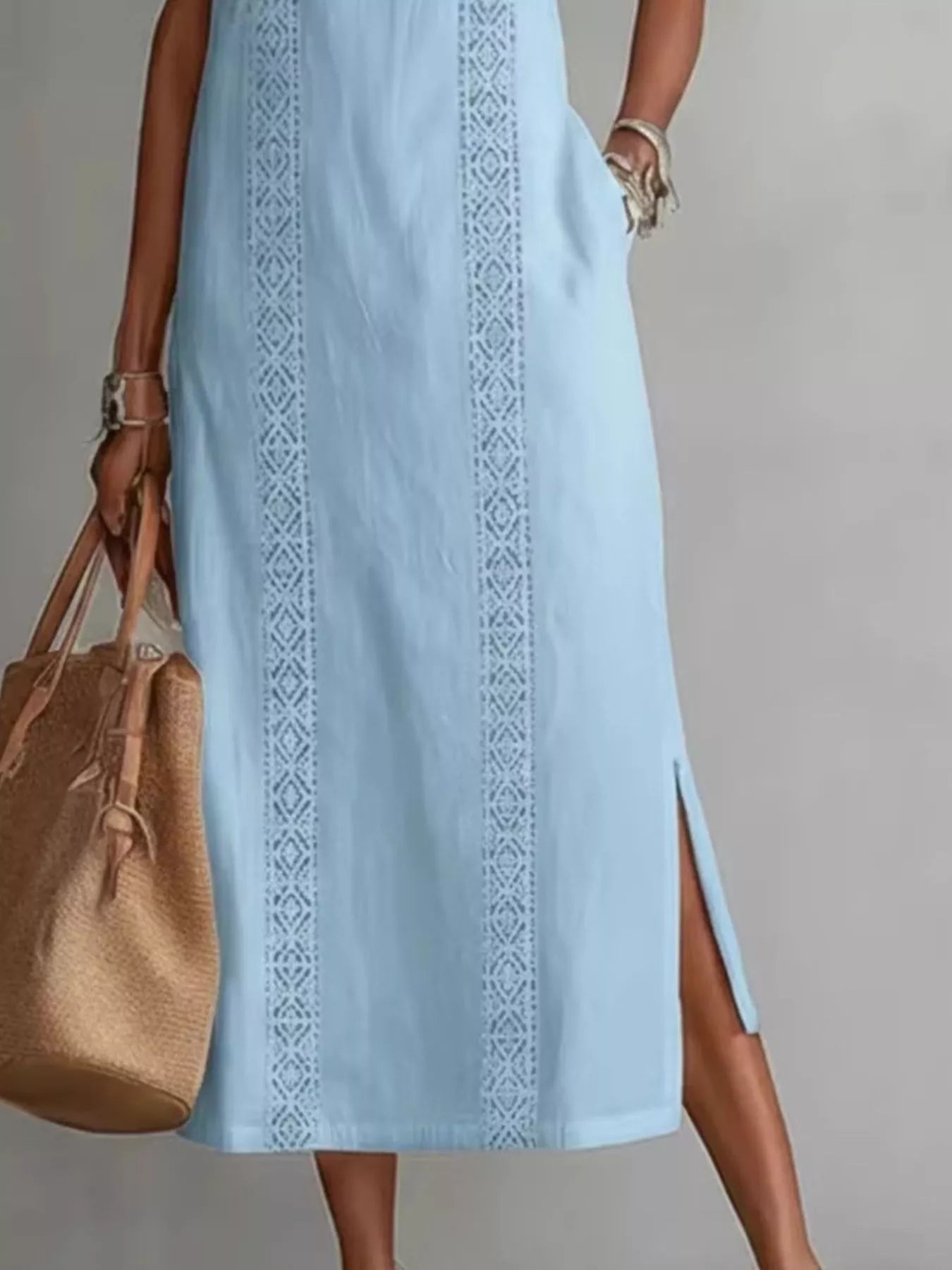 Full Size Sleeveless Lace Trim Midi Dress Plus Size