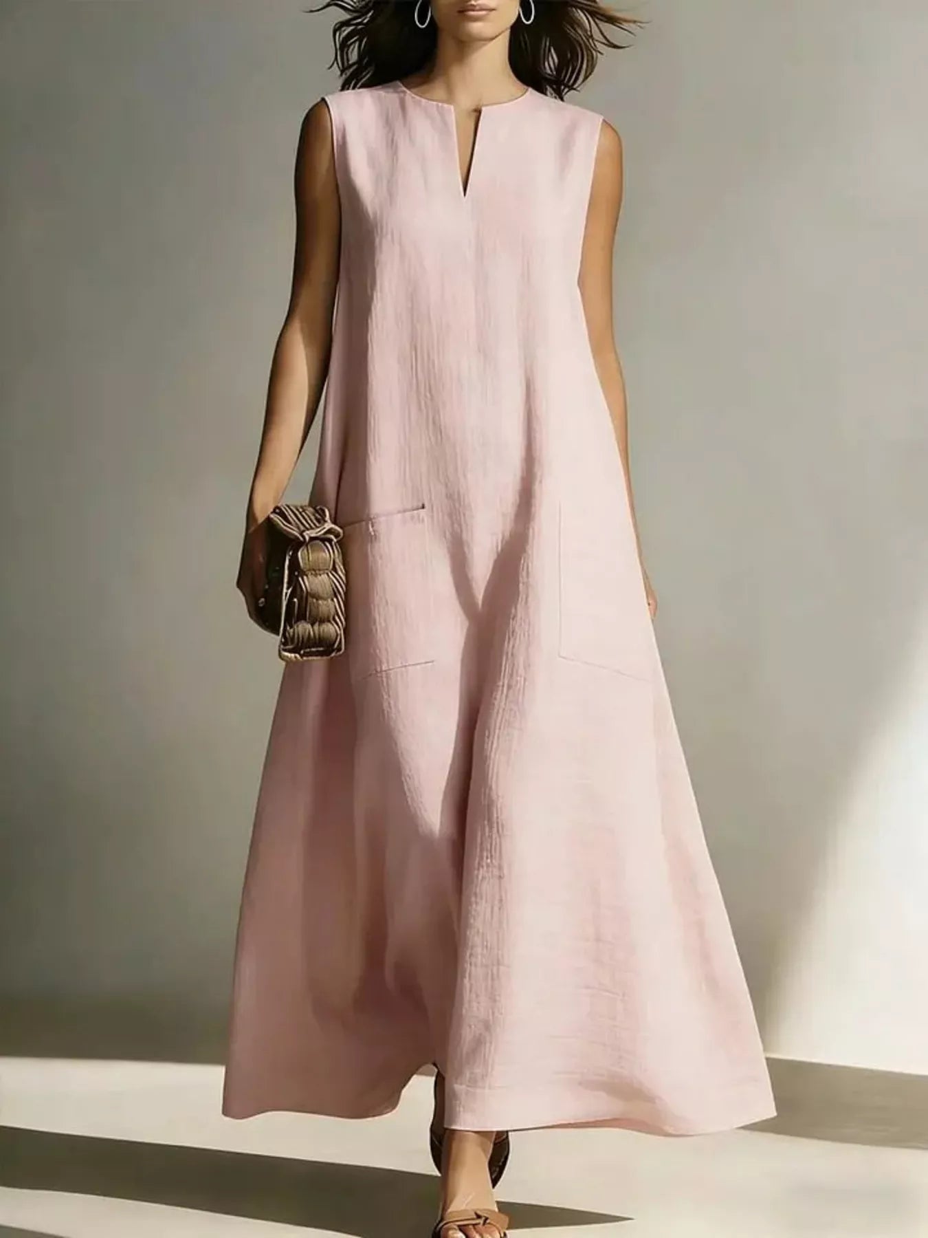 Full Size Notched Sleeveless Maxi Dress Plus Size