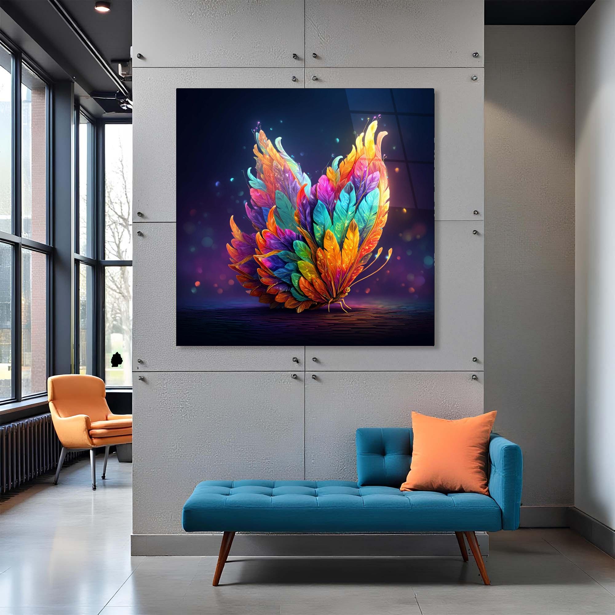 Feather Butterfly Tempered Glass Wall Art | Fantasy Office Decor