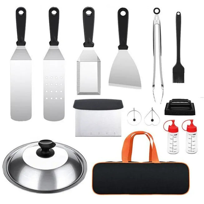 Camping BBQ Outdoor Barbecue Tool Set Stainless Steel Spatula Barbecue Cooking Spatula Combination Grill Set