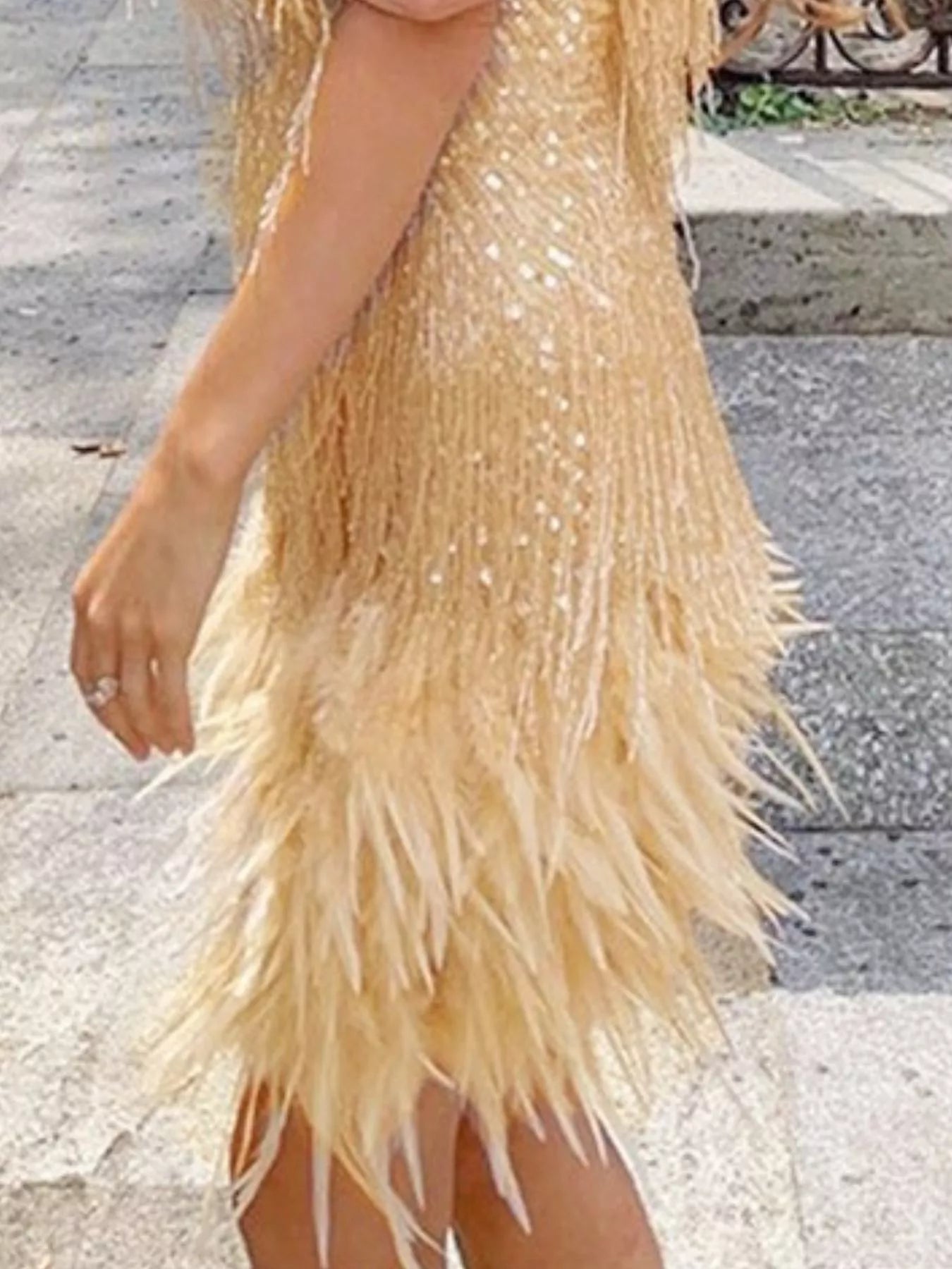 Full Size Sequin and Feather Fringe Mini Dress Plus Size