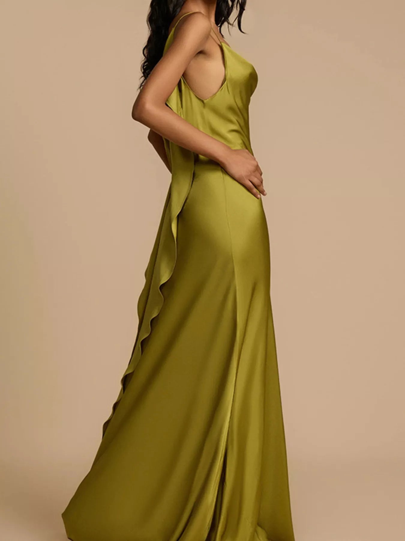 Satin Cowl Neck Slit Maxi Dress