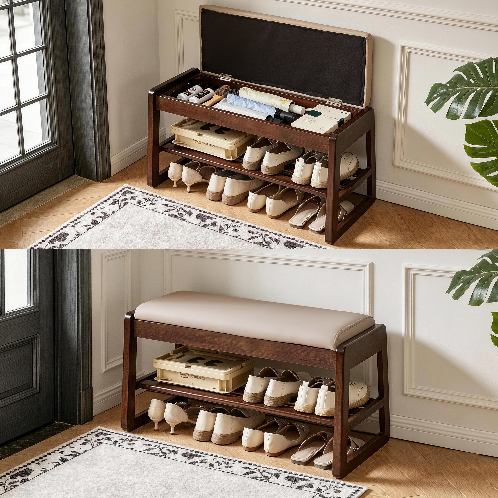 Wood Shoe Storage Bench