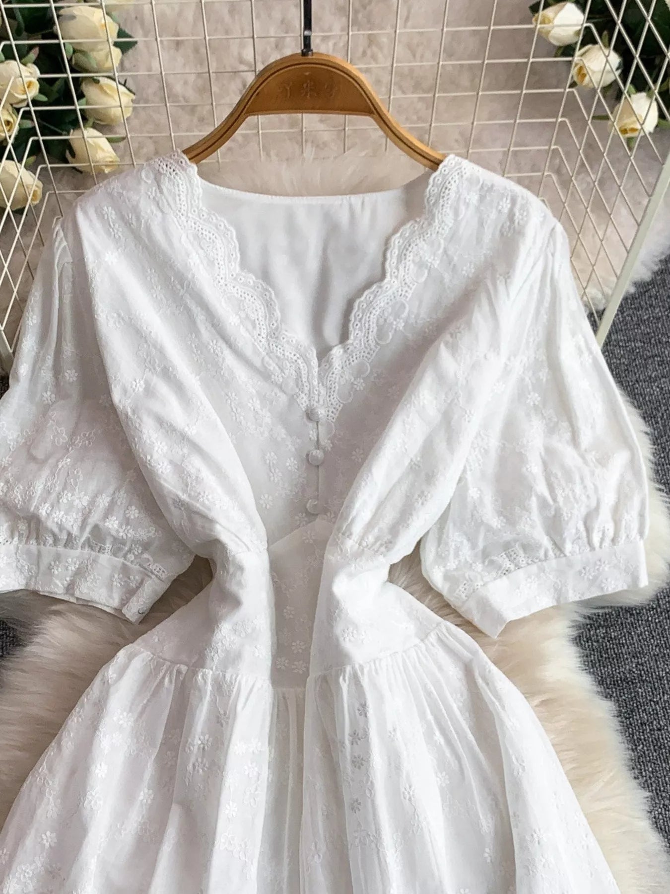 Lace Detail A-Line Midi Dress