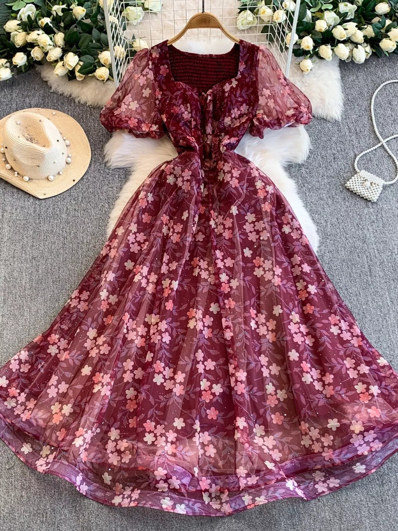 Sweetheart Neck Puff Sleeve Dress