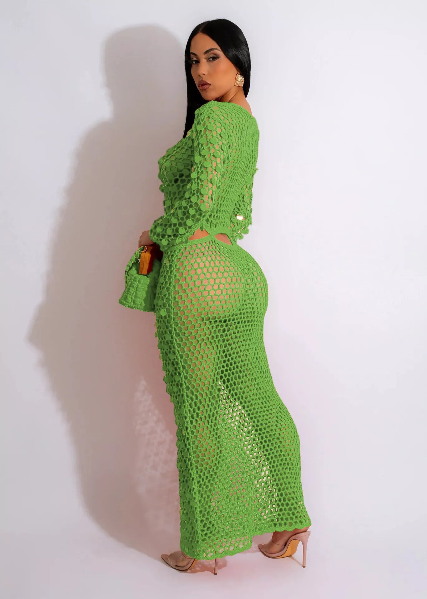 Sequin Mesh Cutout Maxi Dress