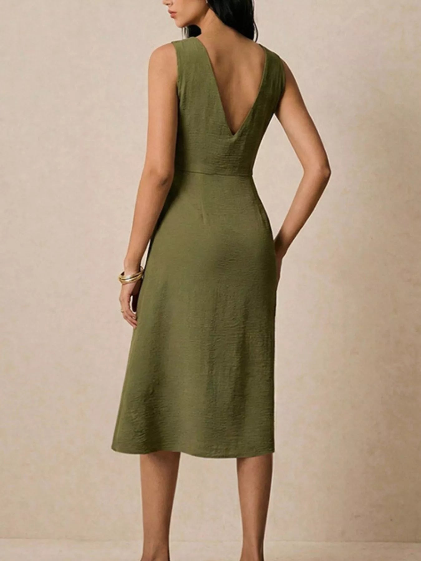 Asymmetrical Neck Ruched Midi Dress