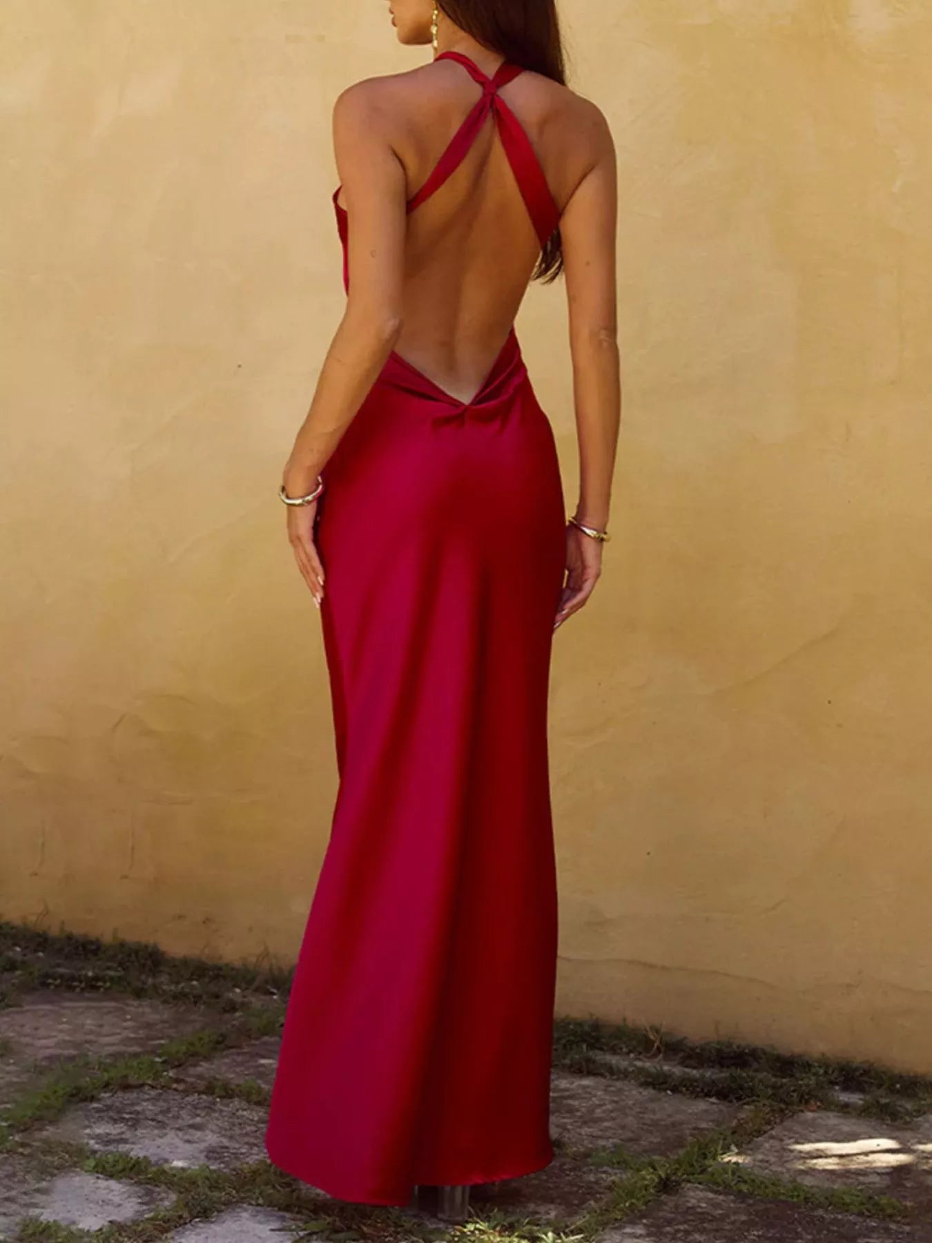 Halter Neck Satin Maxi Dress