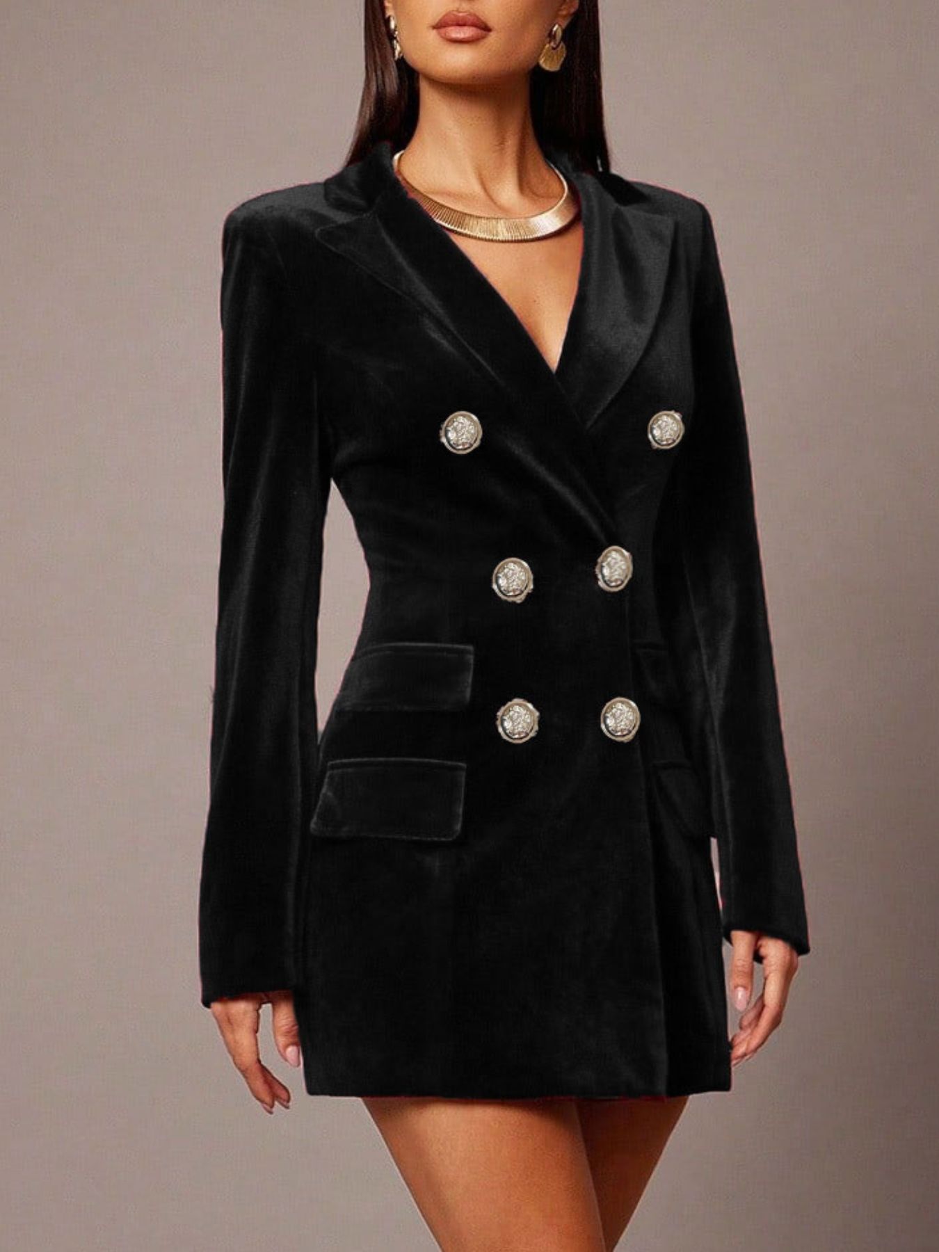 Velvet Double-Breasted Blazer Dress