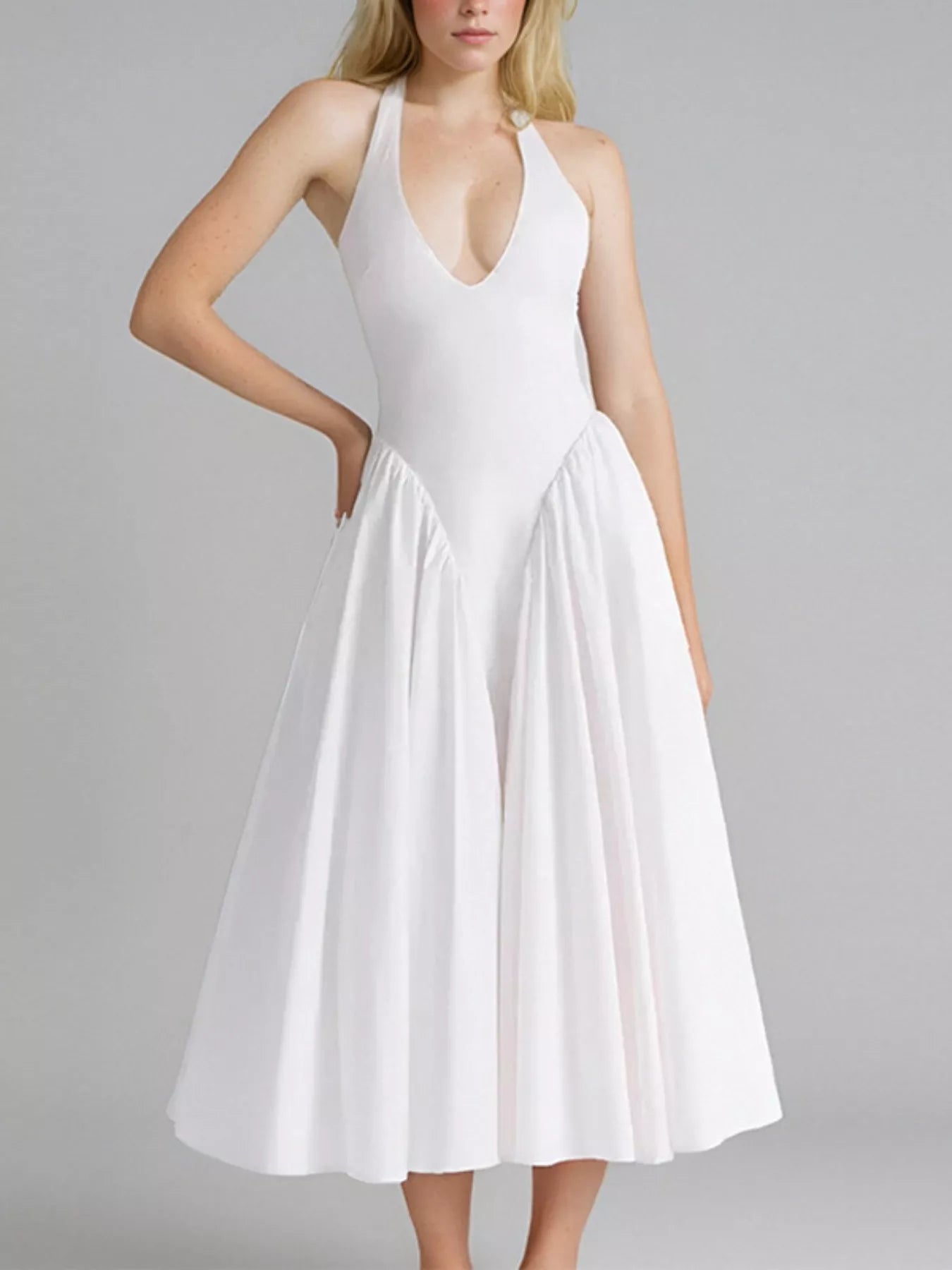 Halter Neck Midi Dress with Pockets