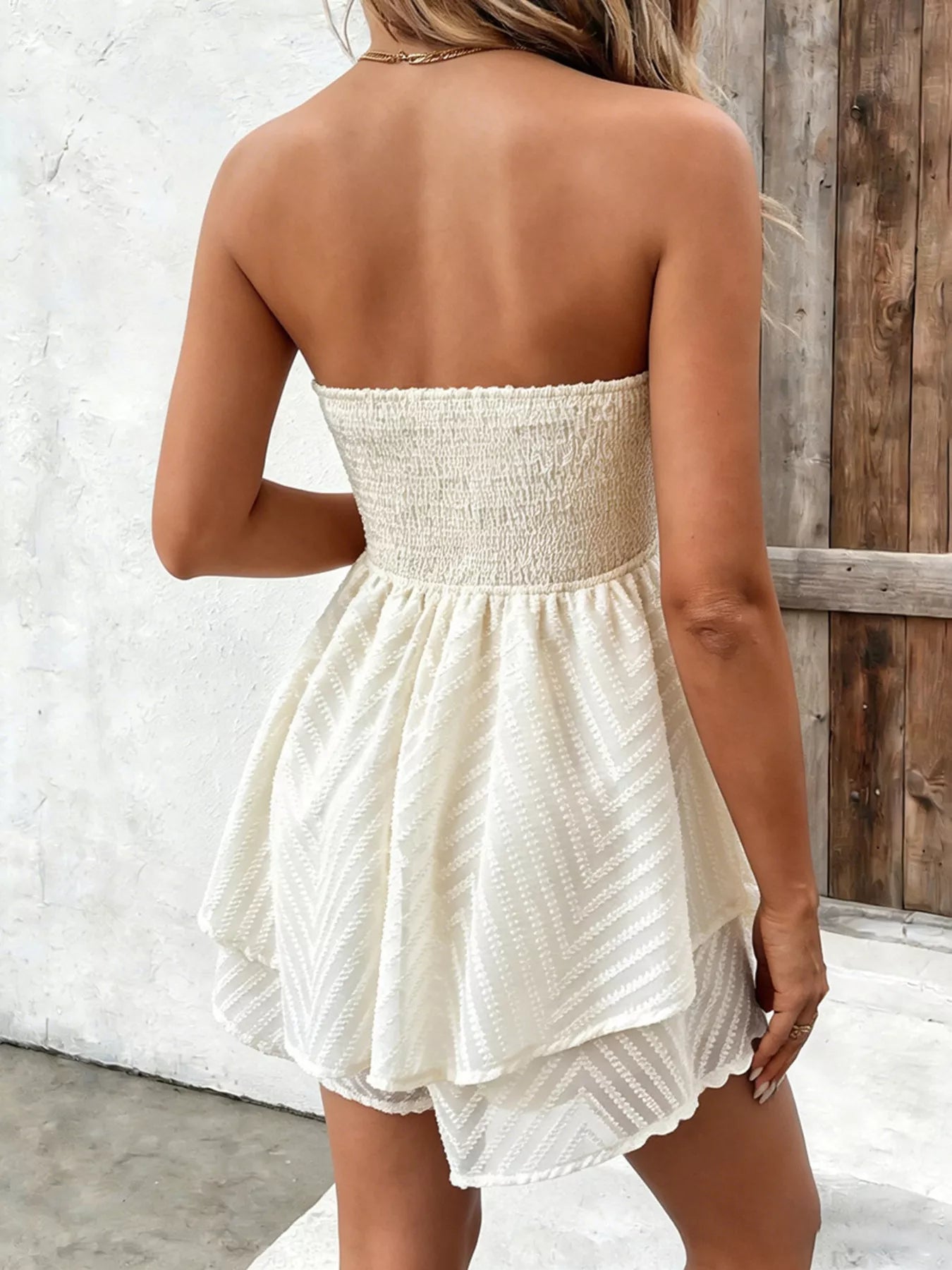 Ruffle Textured Tube Mini Dress