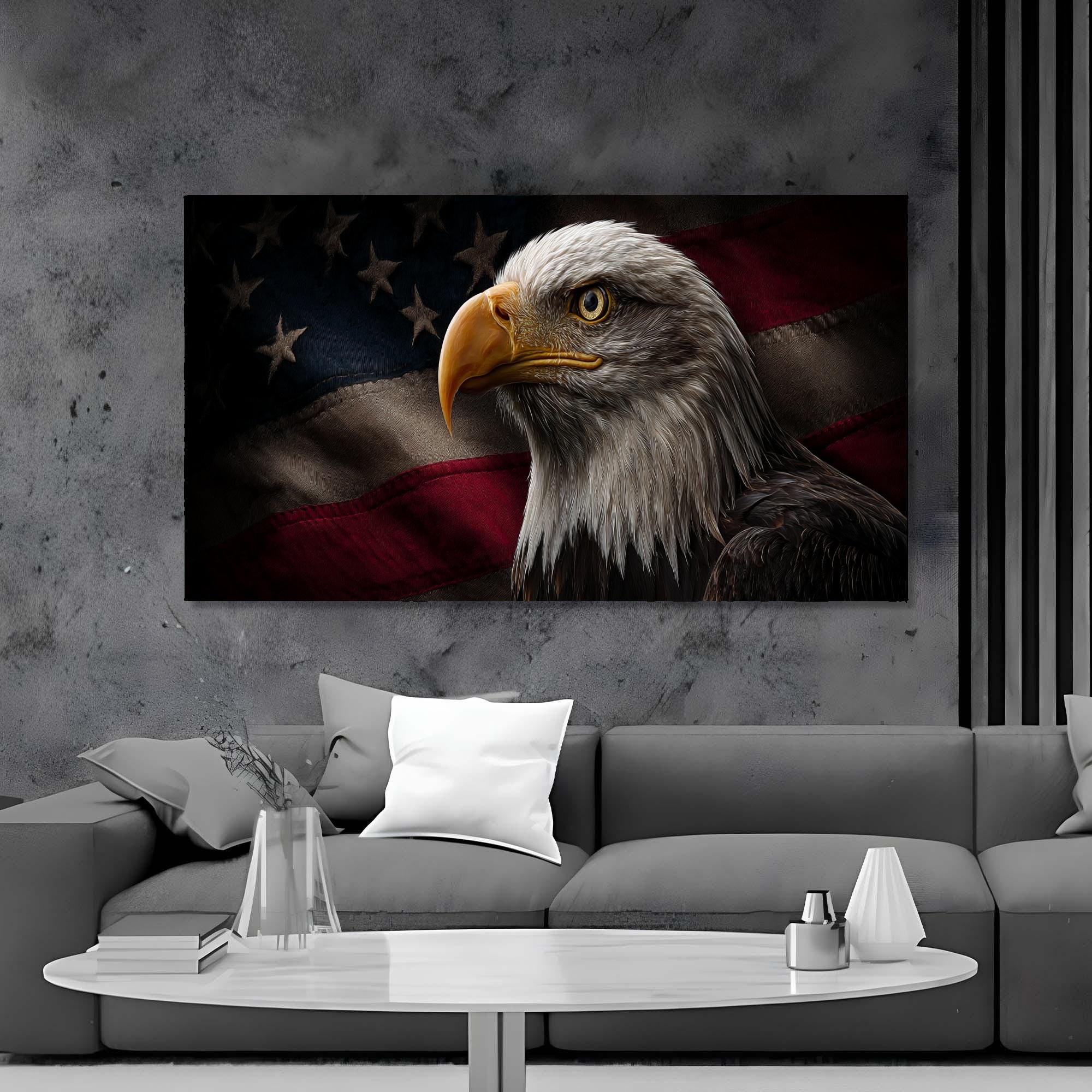 Bald Eagle Tempered Glass Art | American Flag Patriotic Decor