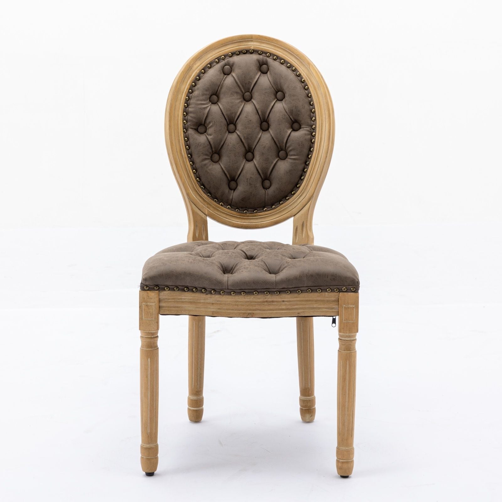 French Style Solid Wood Frame Antique Painting, Hand-Pulled Buckle Decoration Artificial Dining Chair With Nailhead Trim, Wood Legs