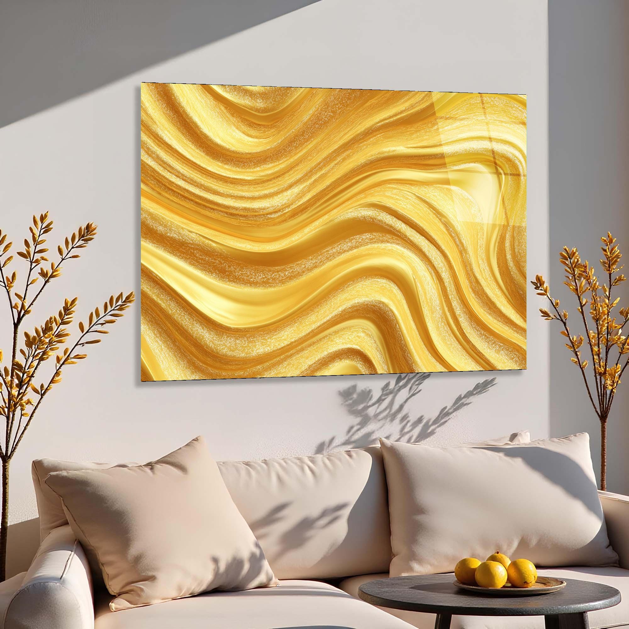 Abstract Gold Flow Tempered Glass Wall Art | Modern Luxury Decor