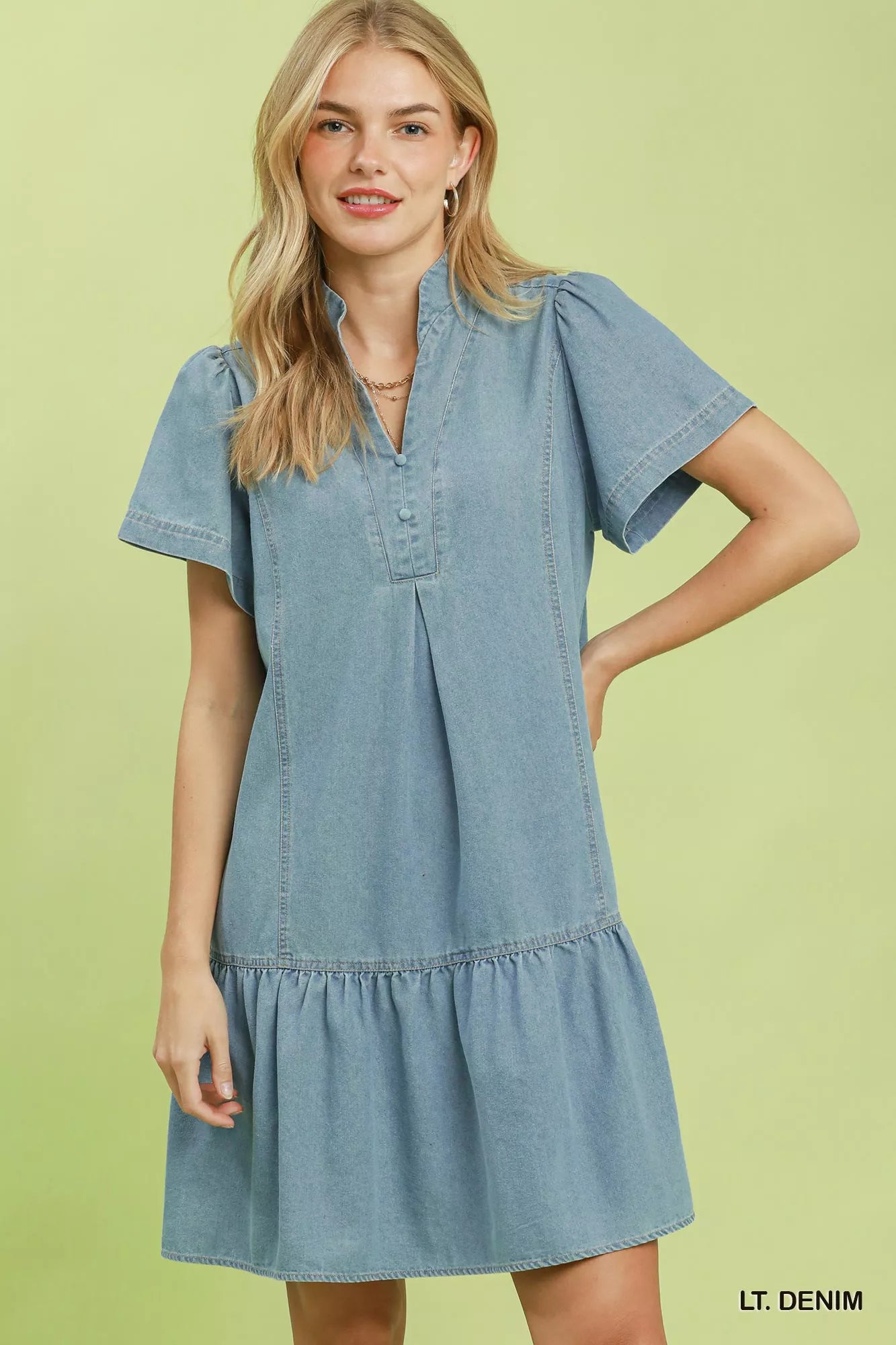 Umgee Ruffle Hem Mini Denim Dress