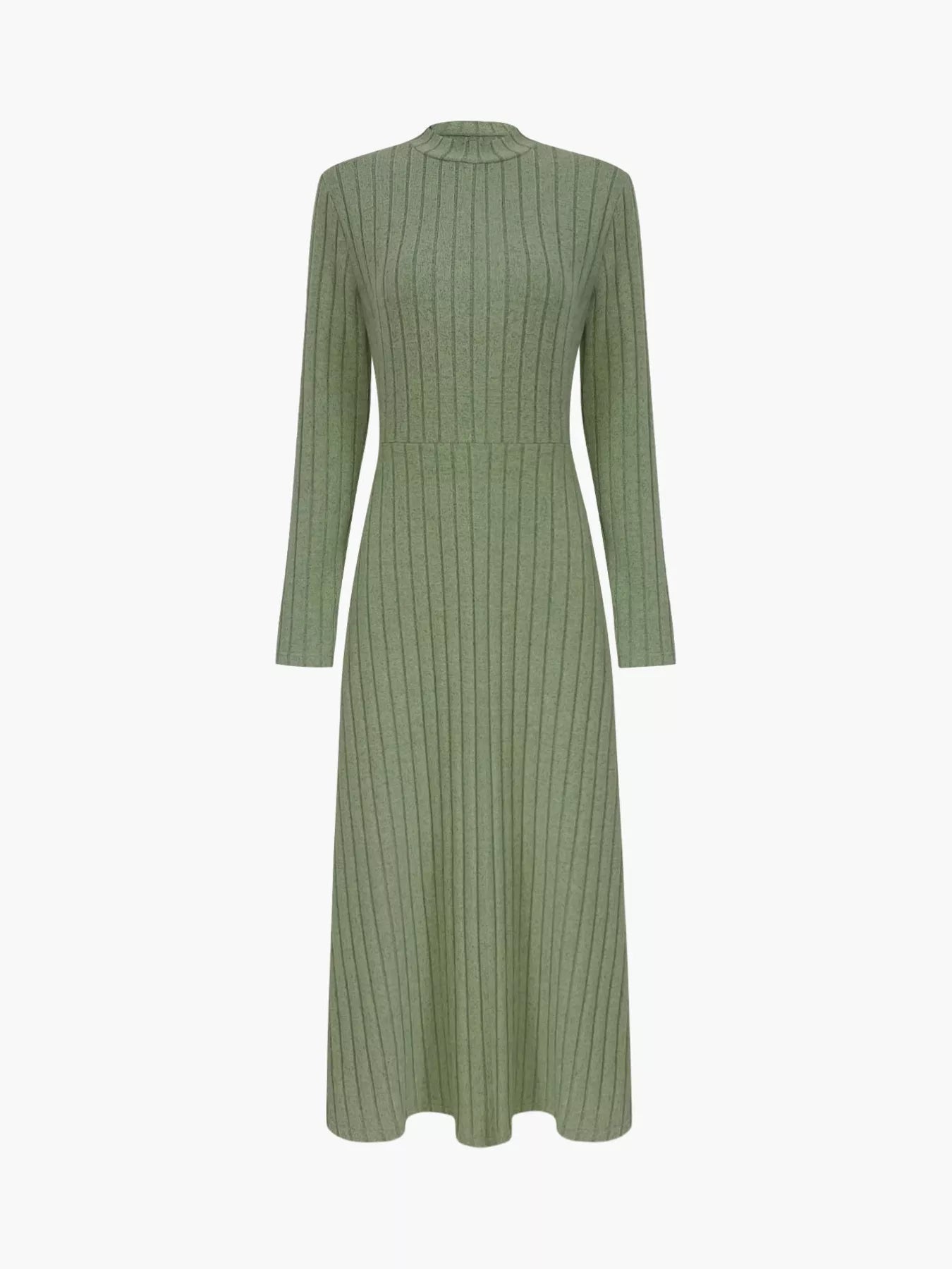 Ribbed Knit Long Sleeve Midi Dress