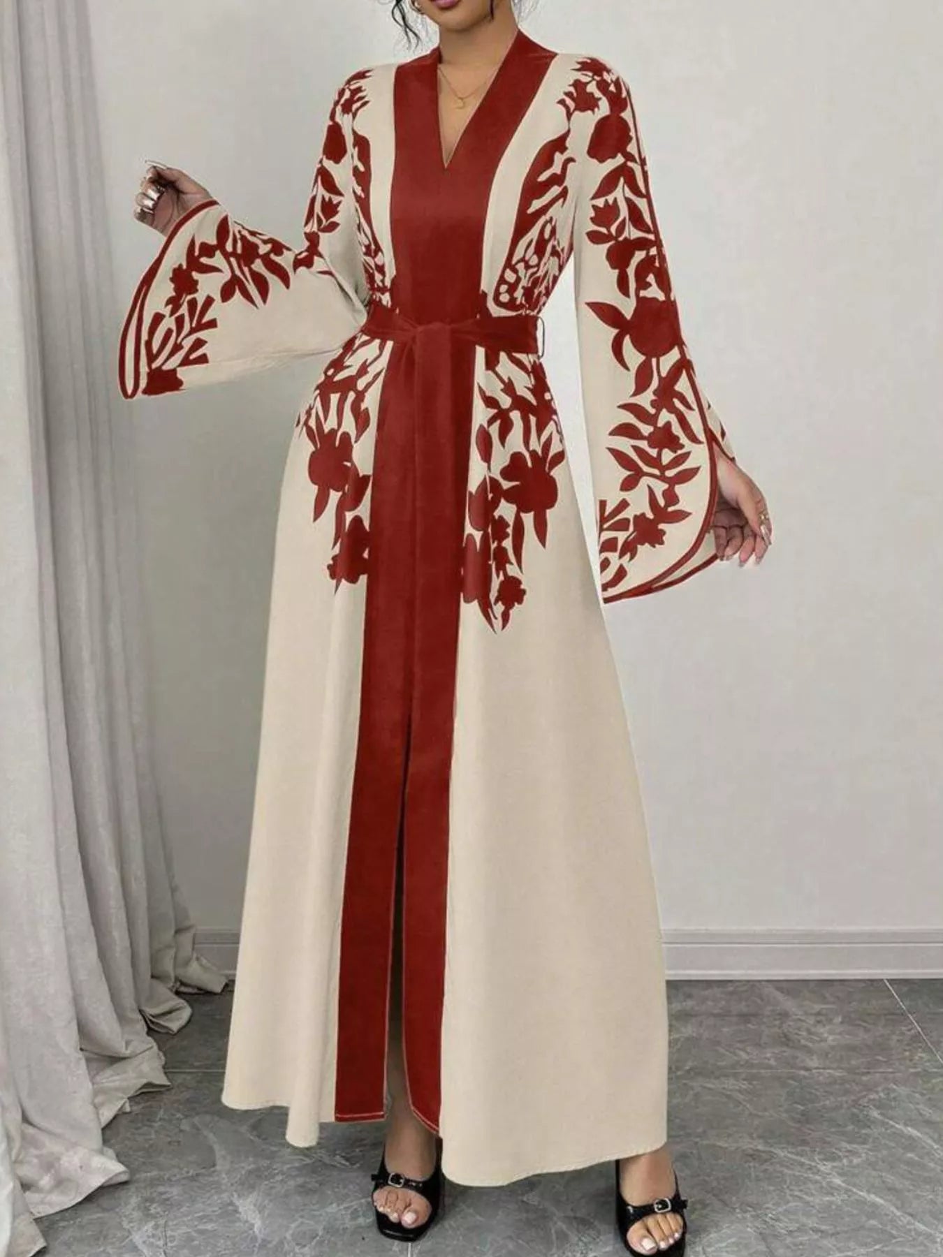 Printed Tie Waist Maxi Dress