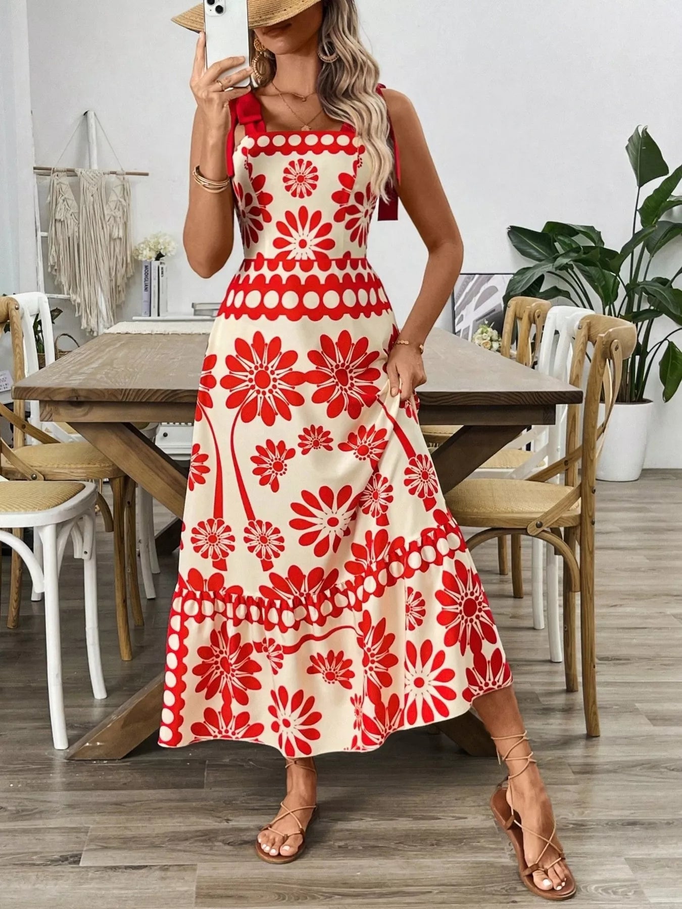 Floral Print Tie-Shoulder Midi Dress