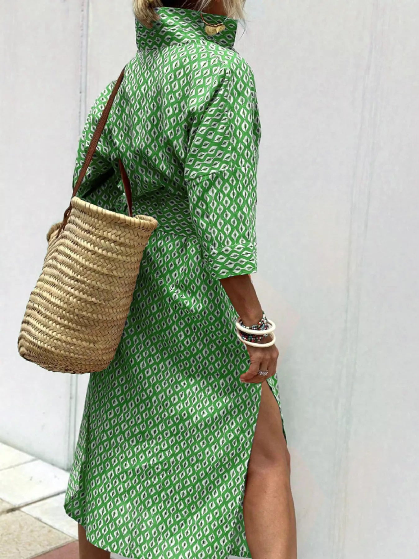 Full Size Printed Button-Down Midi Dress Plus Size