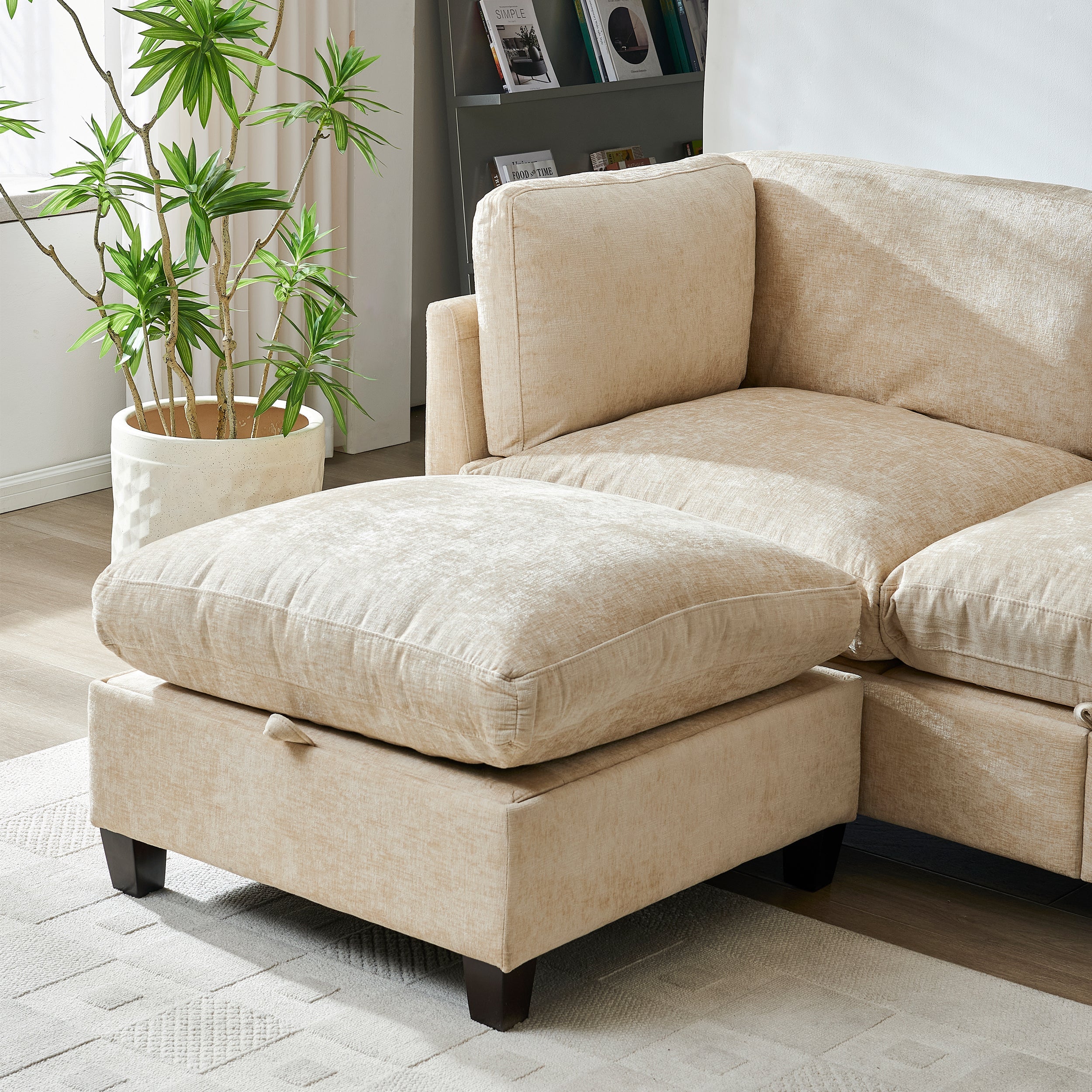 Soft Chenille 3-Seater Sectional Couch with Ottoman