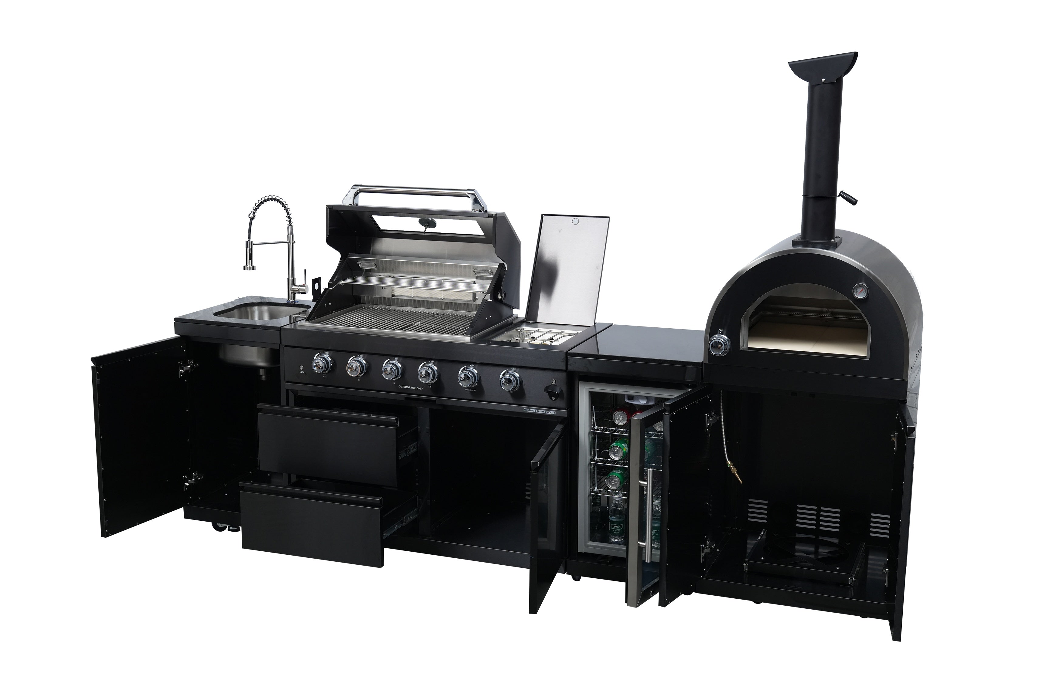 Black 112-Inch Stainless Steel Gas Outdoor Kitchen Barbecue Grill