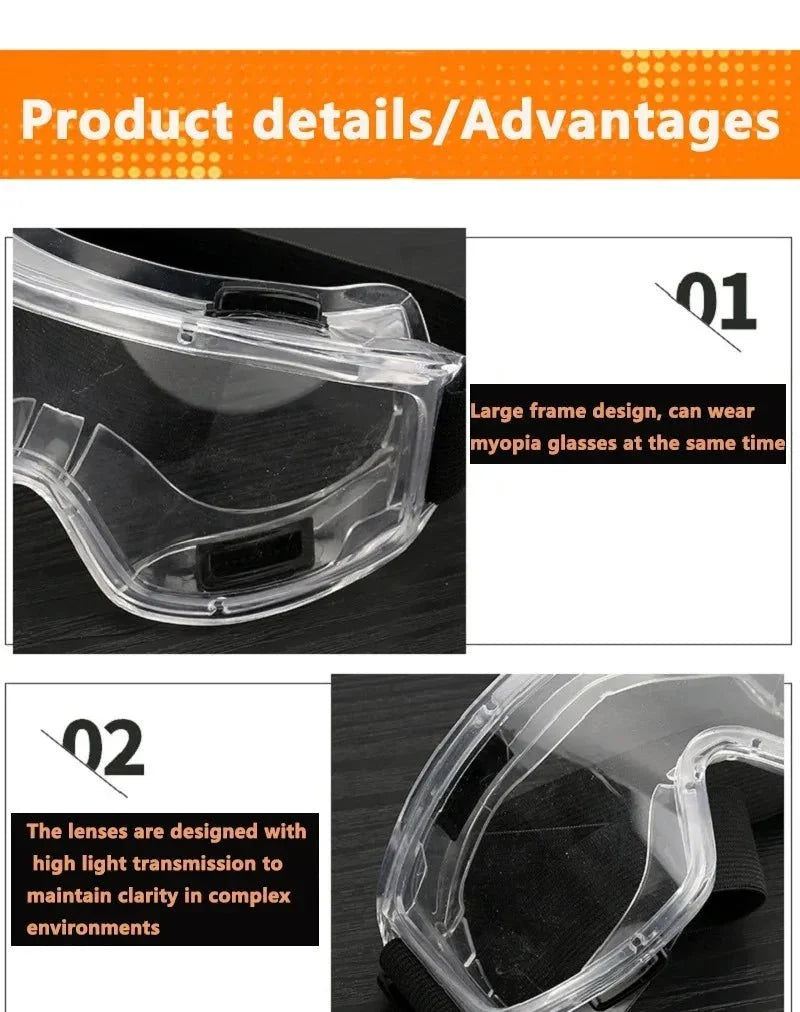 Safety Antifog Protective Goggles Safe Anti-Splash Wind-Proof Work Glasses Industrial Research Lab Cycling Riding Clear Goggles