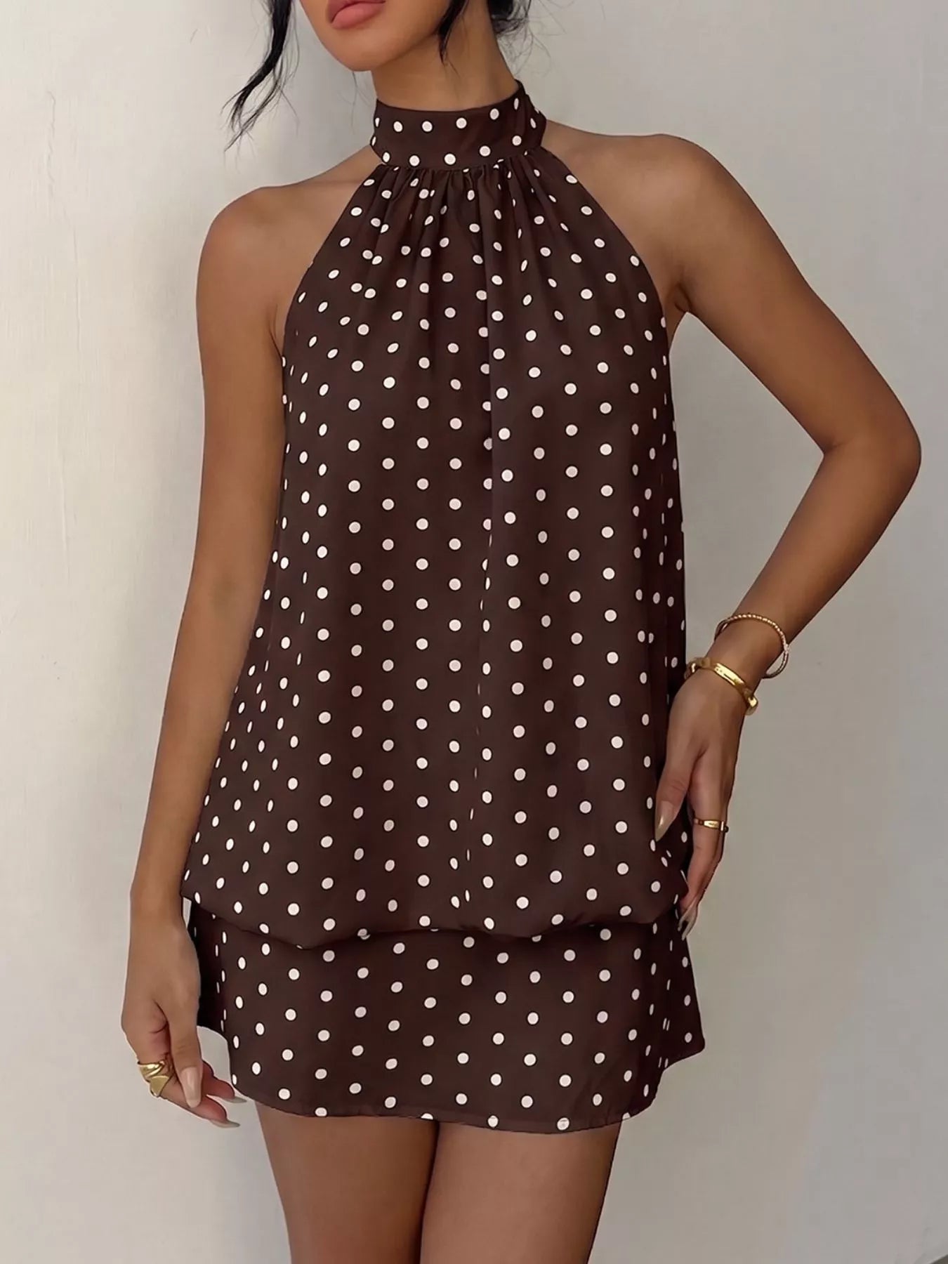 Polka Dot Halter Neck Mini Dress