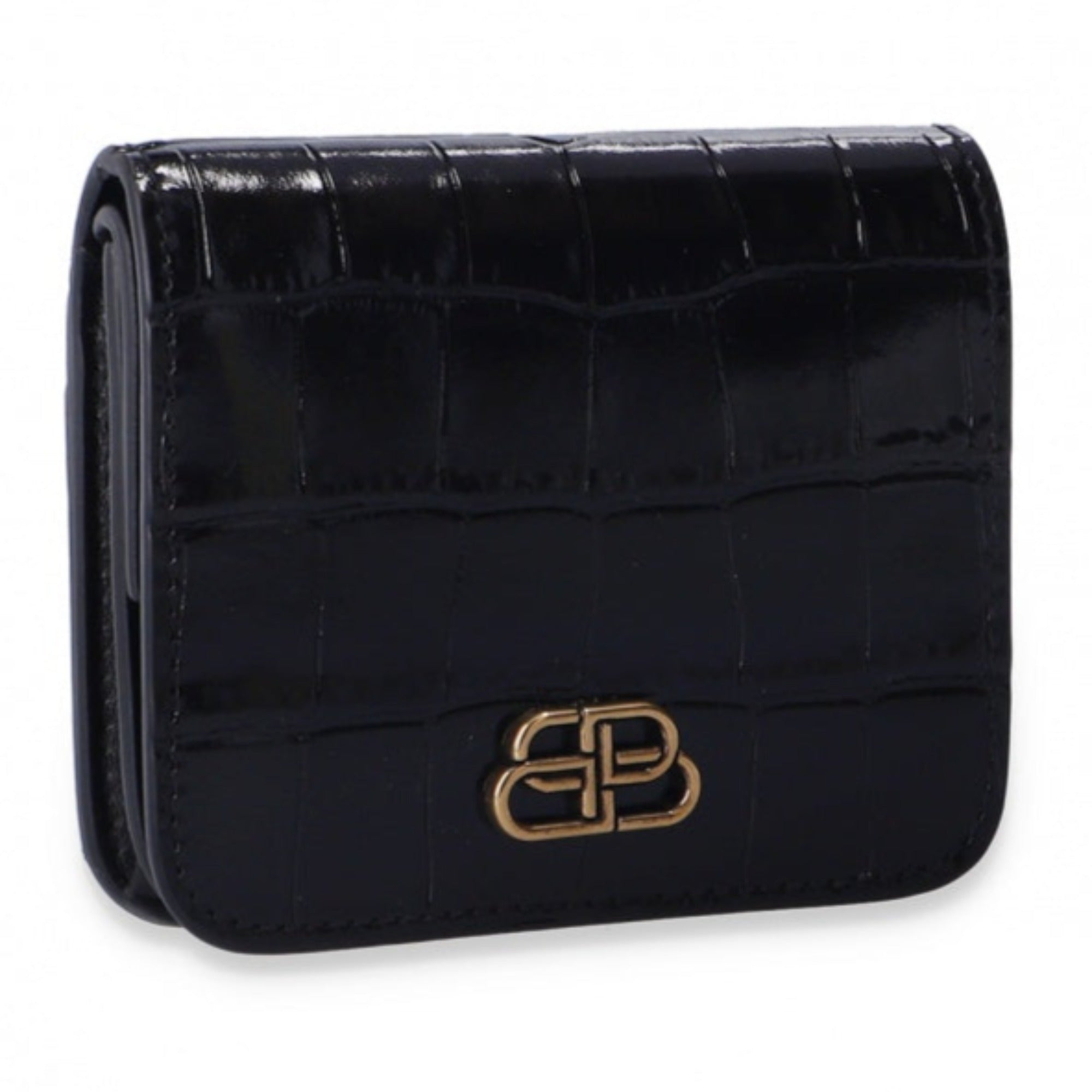 Balenciaga Black Crocodile Embossed Leather Wallet