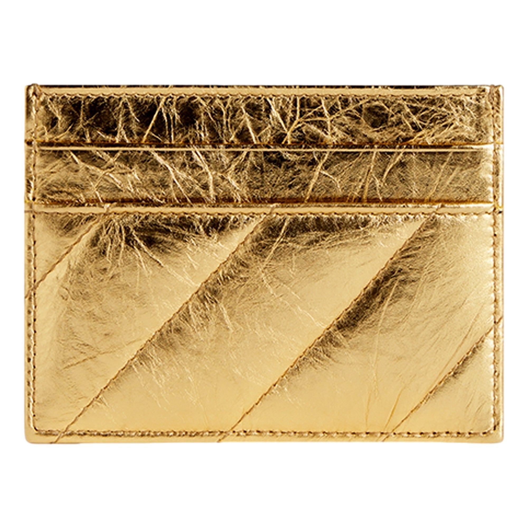 Balenciaga Crush Quilted Metallic Gold Leather Card Holder Wallet Gold Hardware
