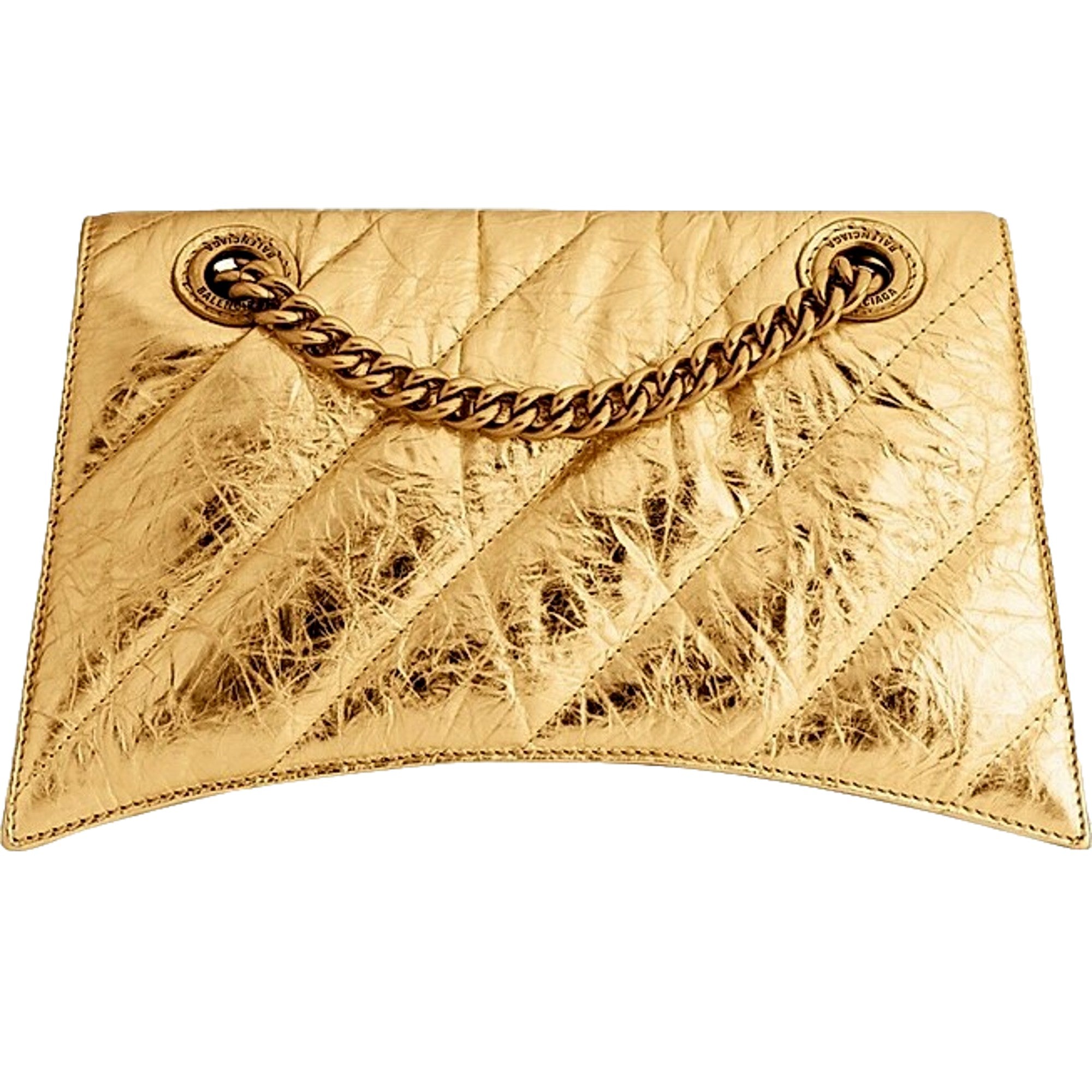 Balenciaga Crush Quilted Metallic Gold Leather Mini Crossbody Chain Bag Gold Hardware