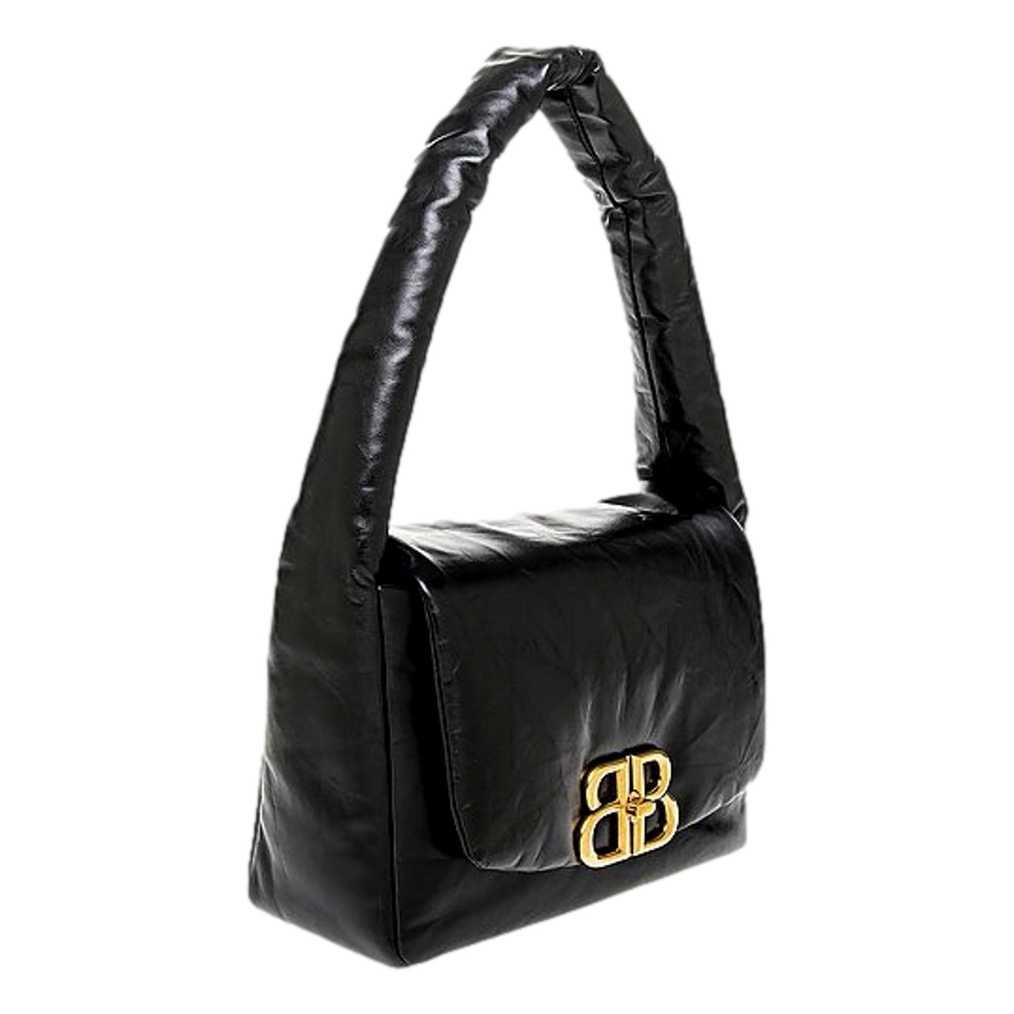 Balenciaga Monaco Soft Nappa Leather Shoulder Bag Black Gold Hardware