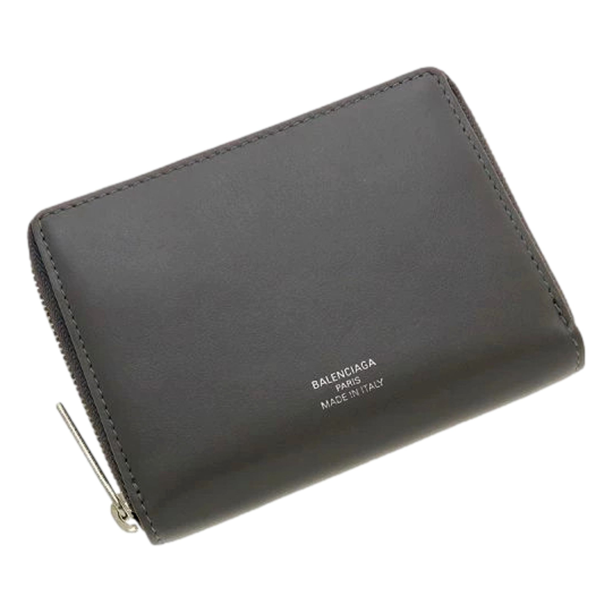 Balenciaga Smooth Calfskin Leather Zip Around Coin Case Wallet Gray Silver Hardware