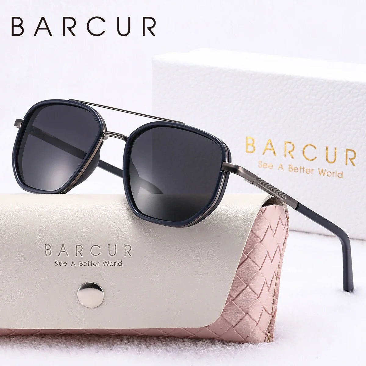 BARCUR Fashionable Trendy Polarized Sunglasses Polygon Frame with Delicate Thickened Striped Design – TAC Lens UV400 Protection for Driving and Outdoor Activities Women’s Fashion Sunglasses for Summer - Overture Gifts