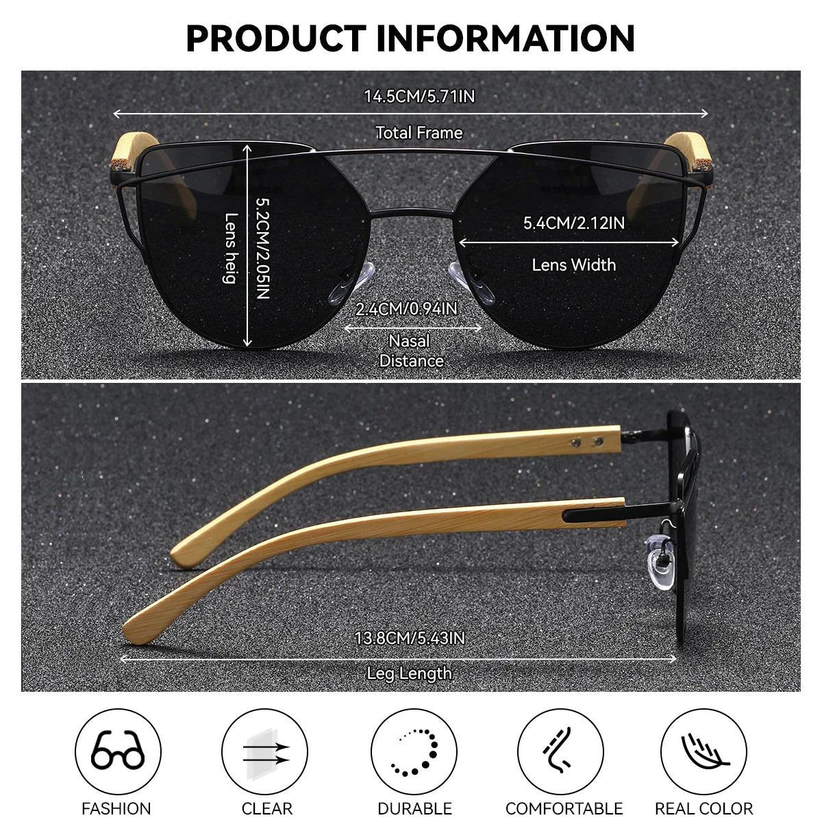 BARCUR Luxury High-Quality UV400 Women’s Polarized Sunglasses Cat Eye Bamboo Foot Frame Mirrored Lenses Presented in a White Gift Box for Summer - Overture Gifts